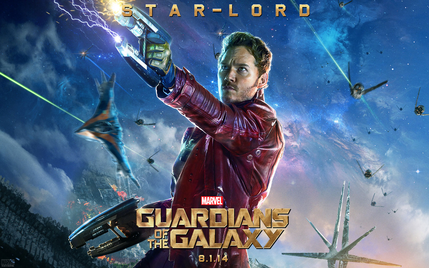 People 1680x1050 Star-Lord Guardians of the Galaxy Marvel Comics movies movie poster Marvel Cinematic Universe science fiction 2014 (Year) men