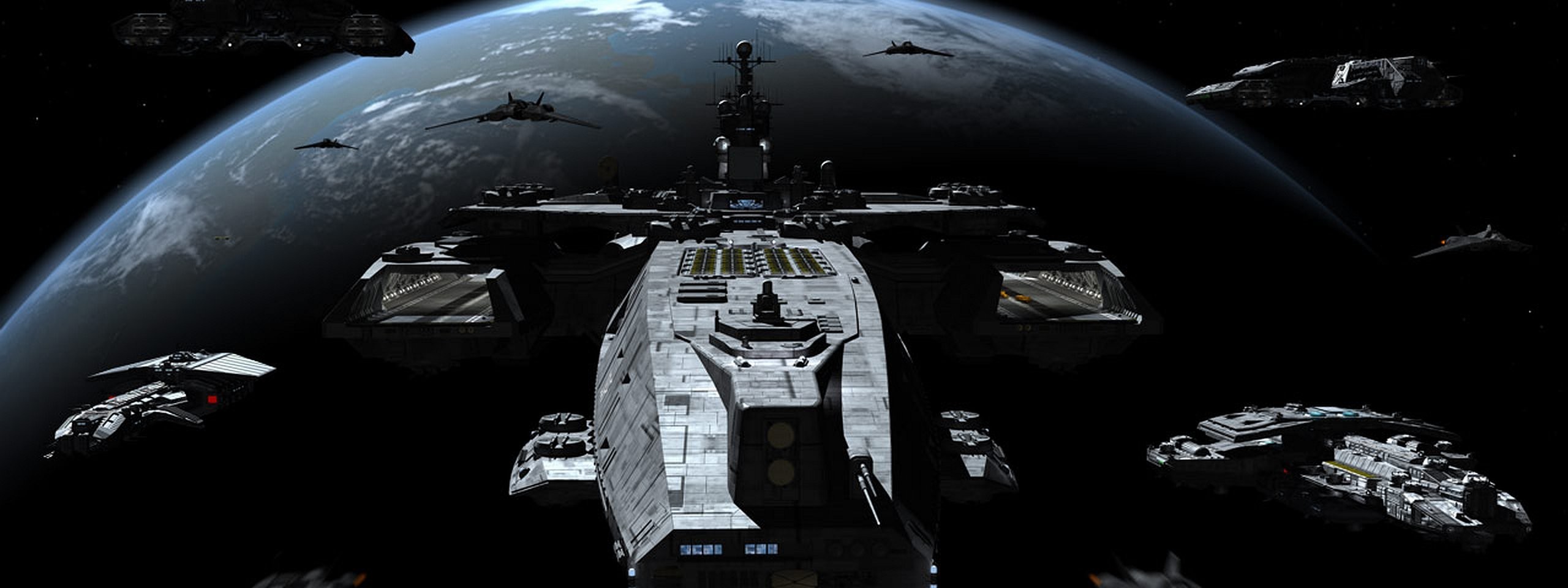 General 2560x960 Stargate Atlantis space planet digital art science fiction spaceship vehicle TV series