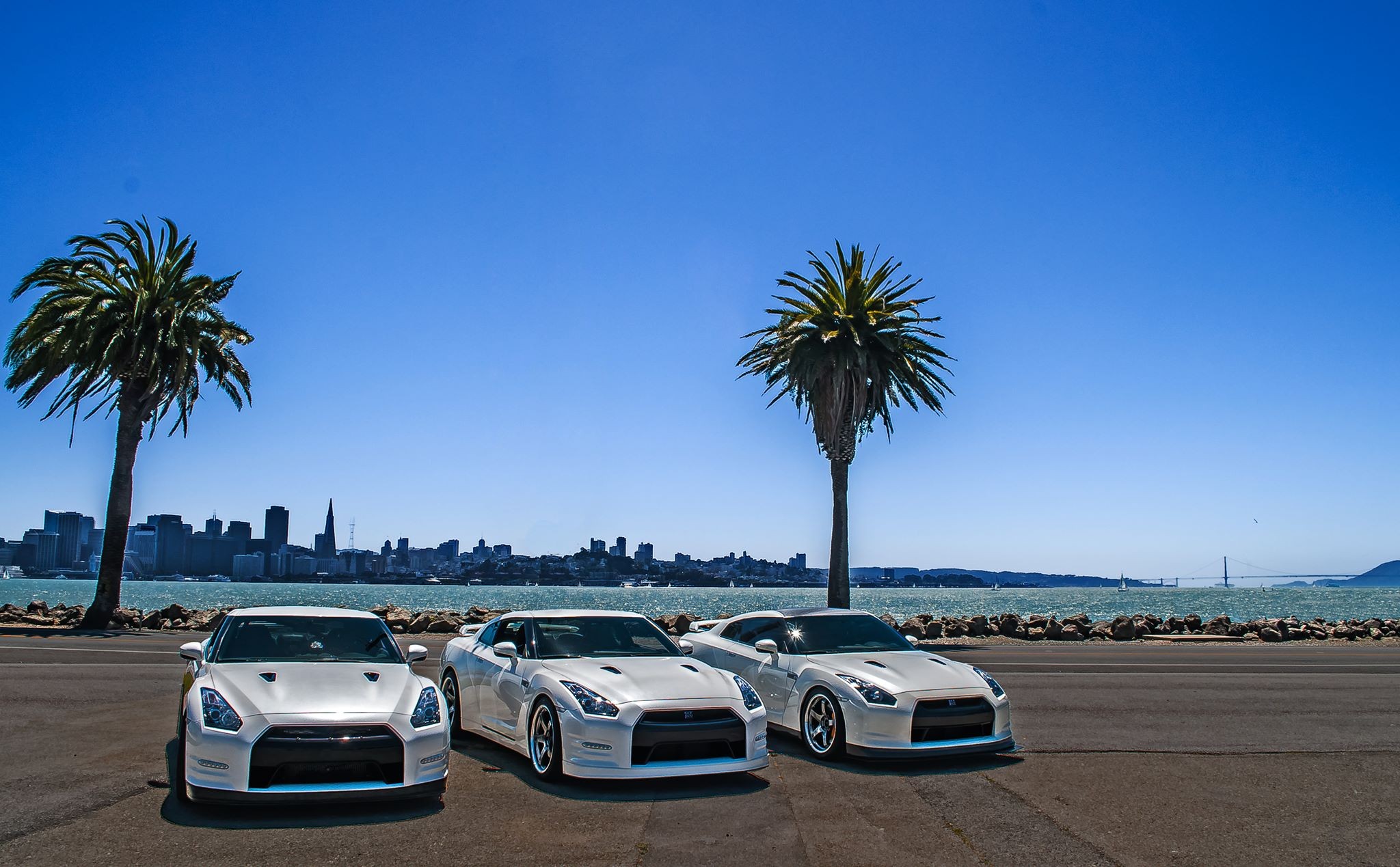General 2048x1269 Nissan GT-R car vehicle white cars palm trees sky Nissan Japanese cars