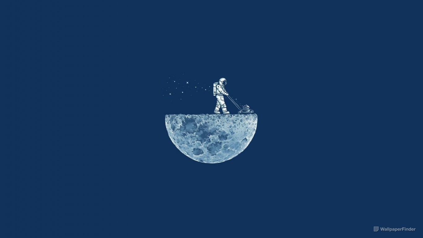 General 1366x768 minimalism space space art blue background simple background astronaut humor Moon lawnmowers
