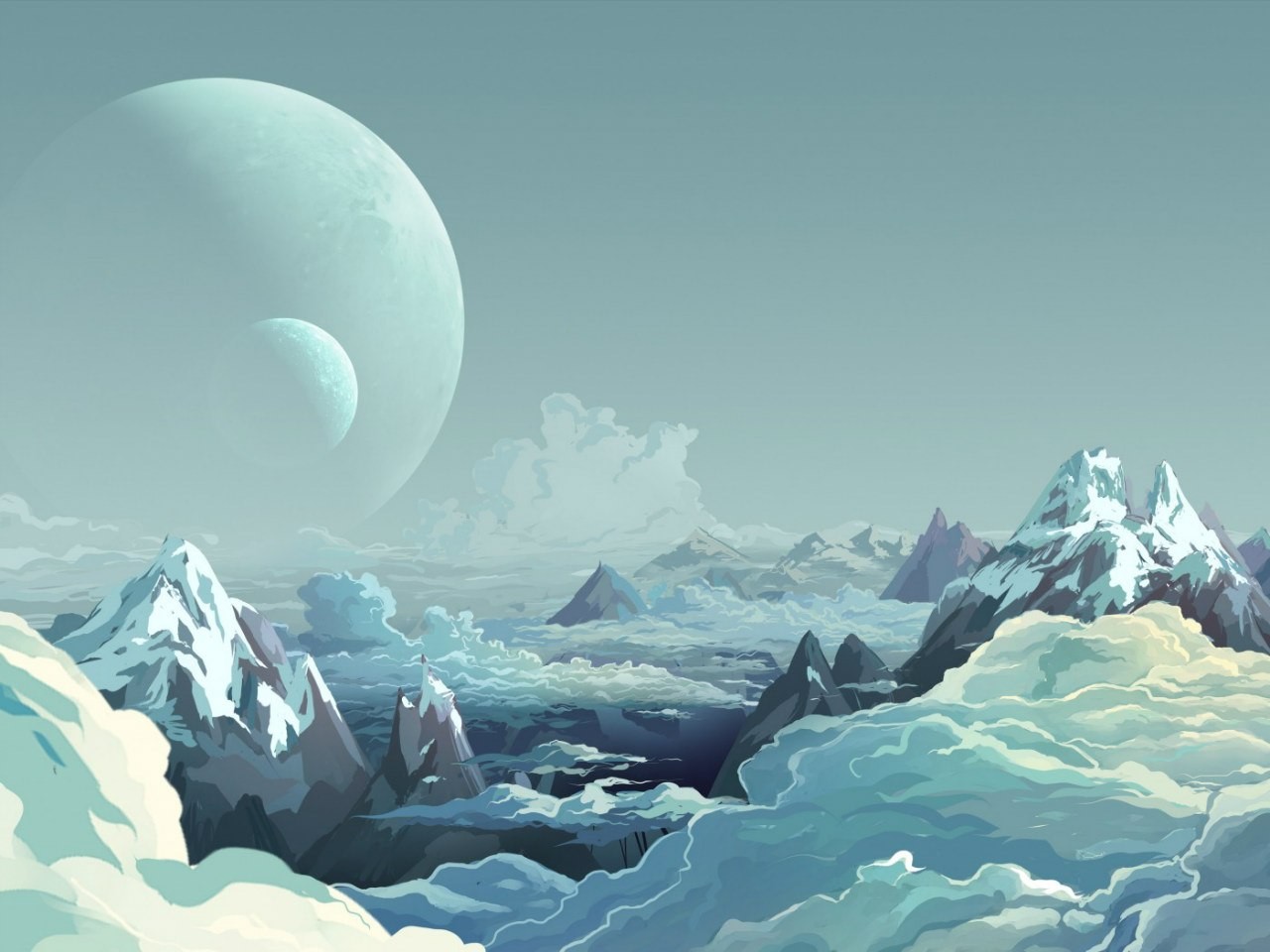 General 1280x960 fantasy art planet artwork mountains landscape clouds nature Moon sky