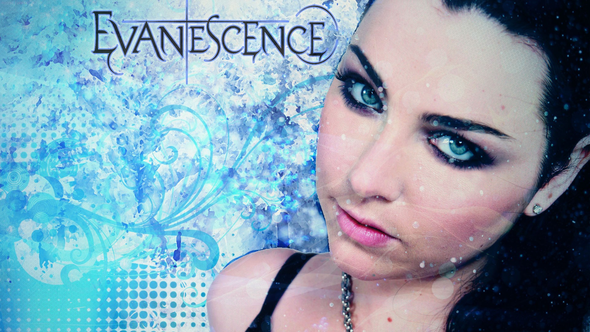 People 1920x1080 women face Amy Lee cyan looking at viewer music cyan background closeup blue eyes singer band