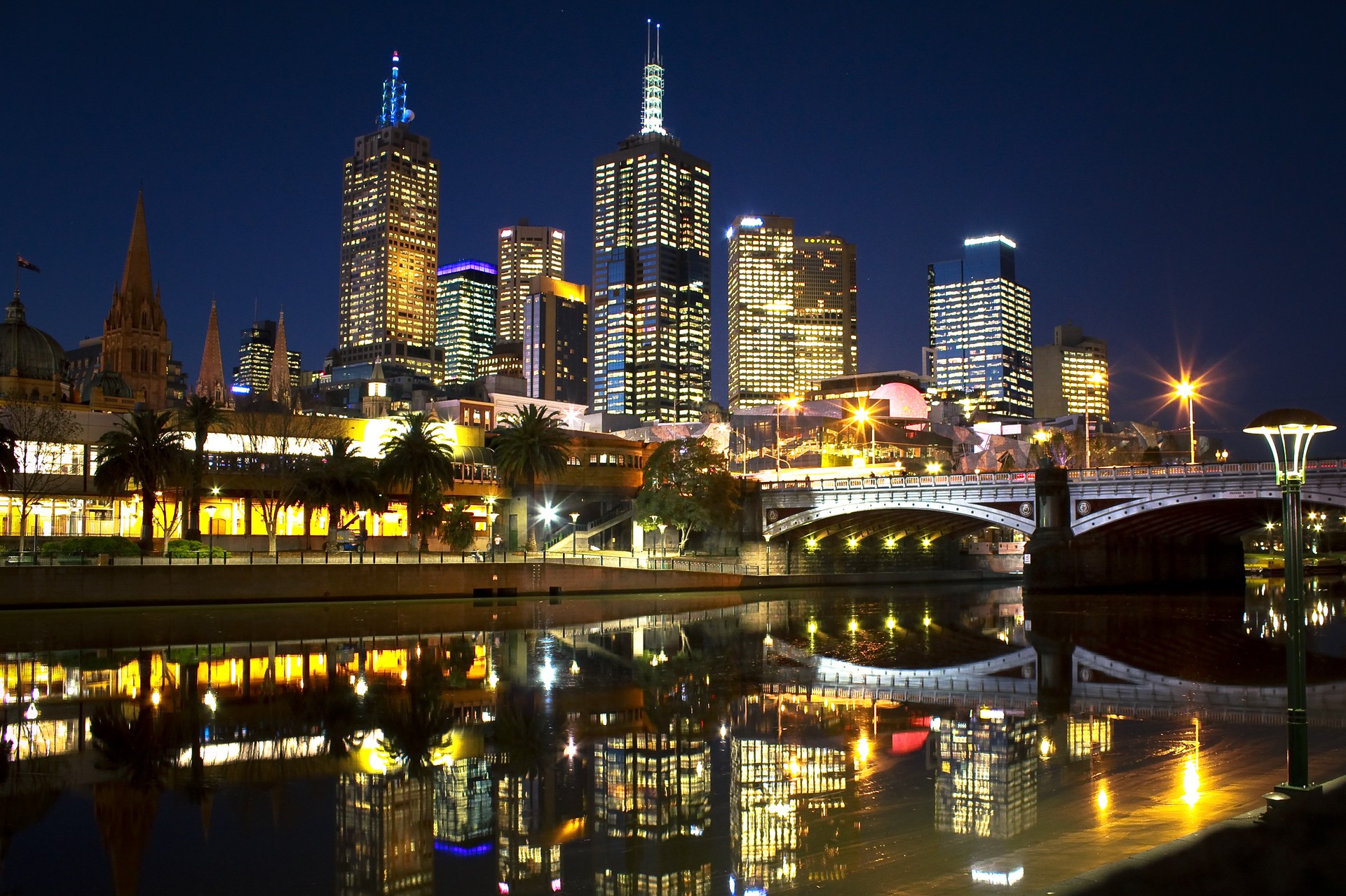 General 1920x1279 cityscape night Melbourne Australia city lights reflection bridge city