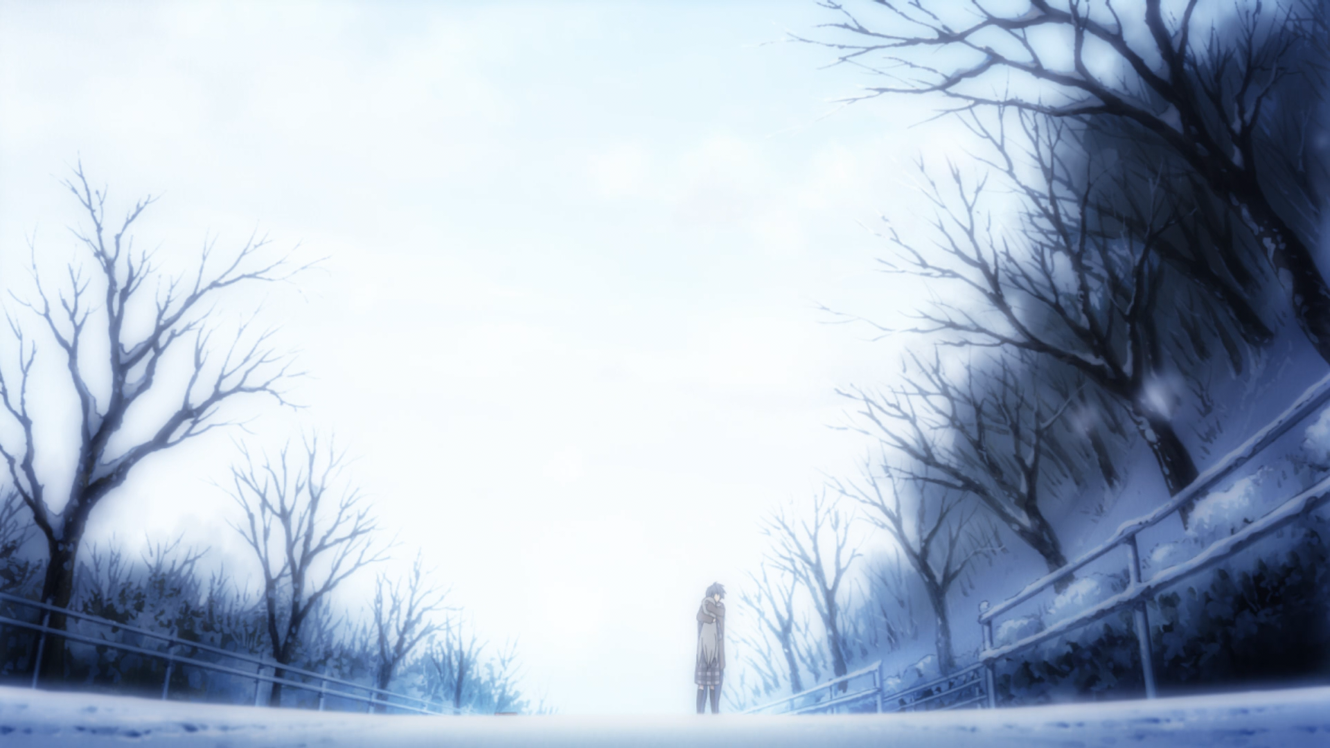 Anime 1920x1080 anime winter Clannad cold trees ice snow alone outdoors