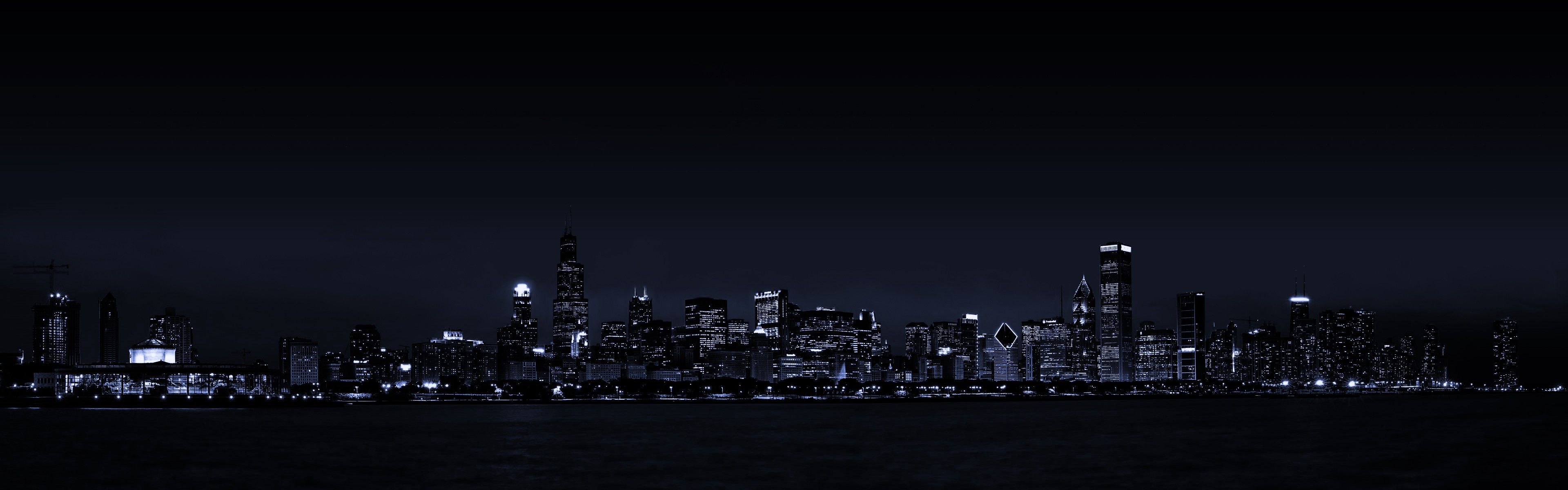 General 3840x1200 multiple display cityscape night city lights dark Chicago USA city dark background wide screen