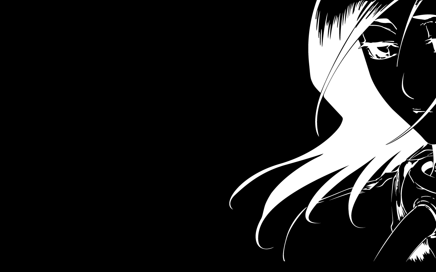 Anime 1440x900 Bleach Kuchiki Rukia black dark anime vectors anime girls face anime simple background monochrome