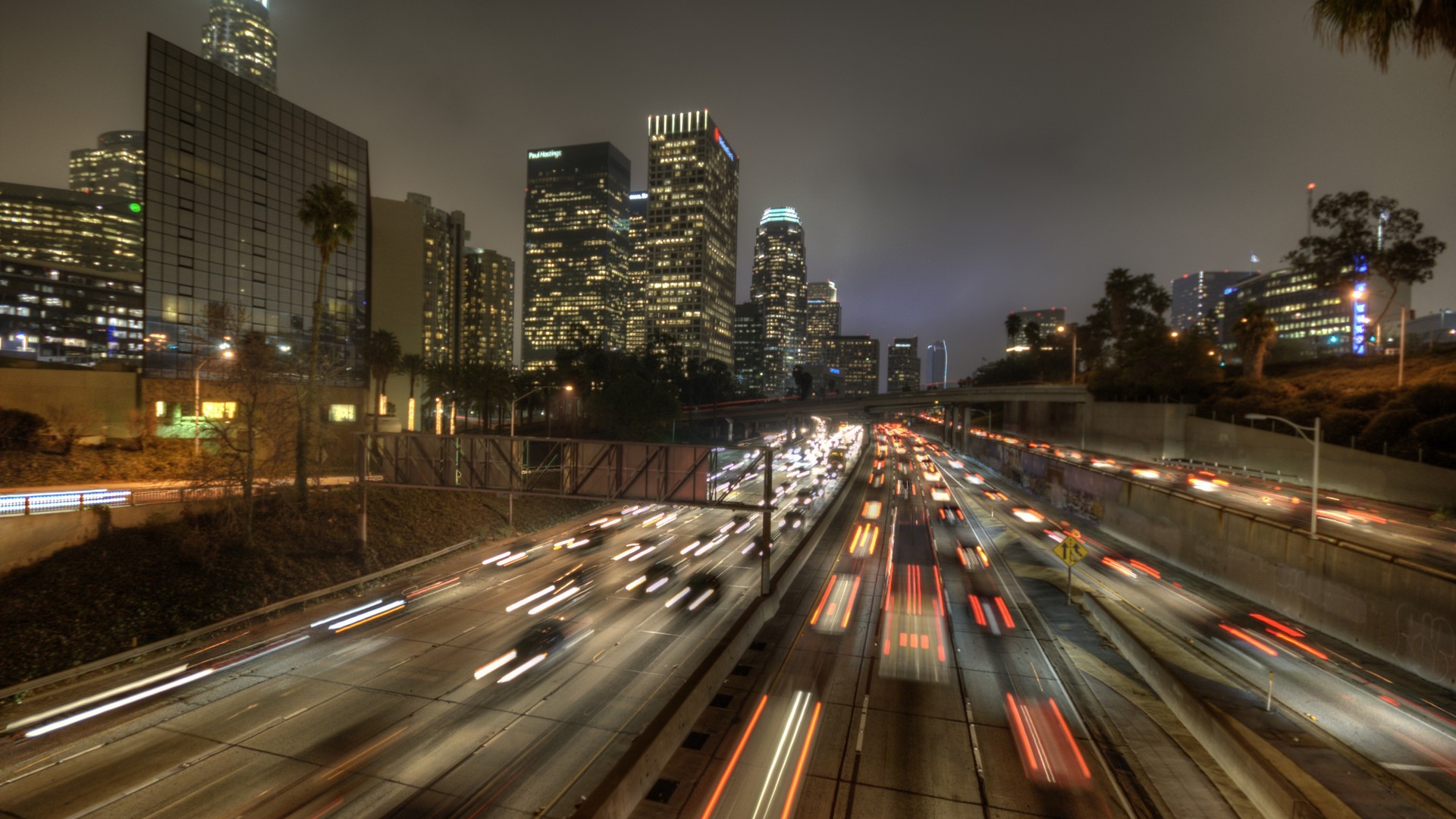 General 1920x1080 cityscape building lights road Los Angeles USA long exposure traffic