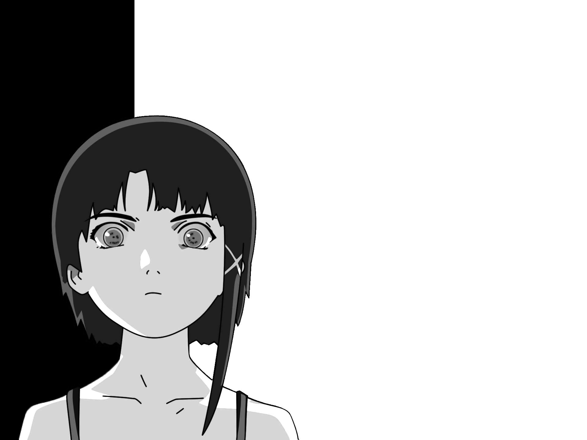 Anime 1921x1440 Serial Experiments Lain Lain Iwakura anime girls anime monochrome looking at viewer simple background