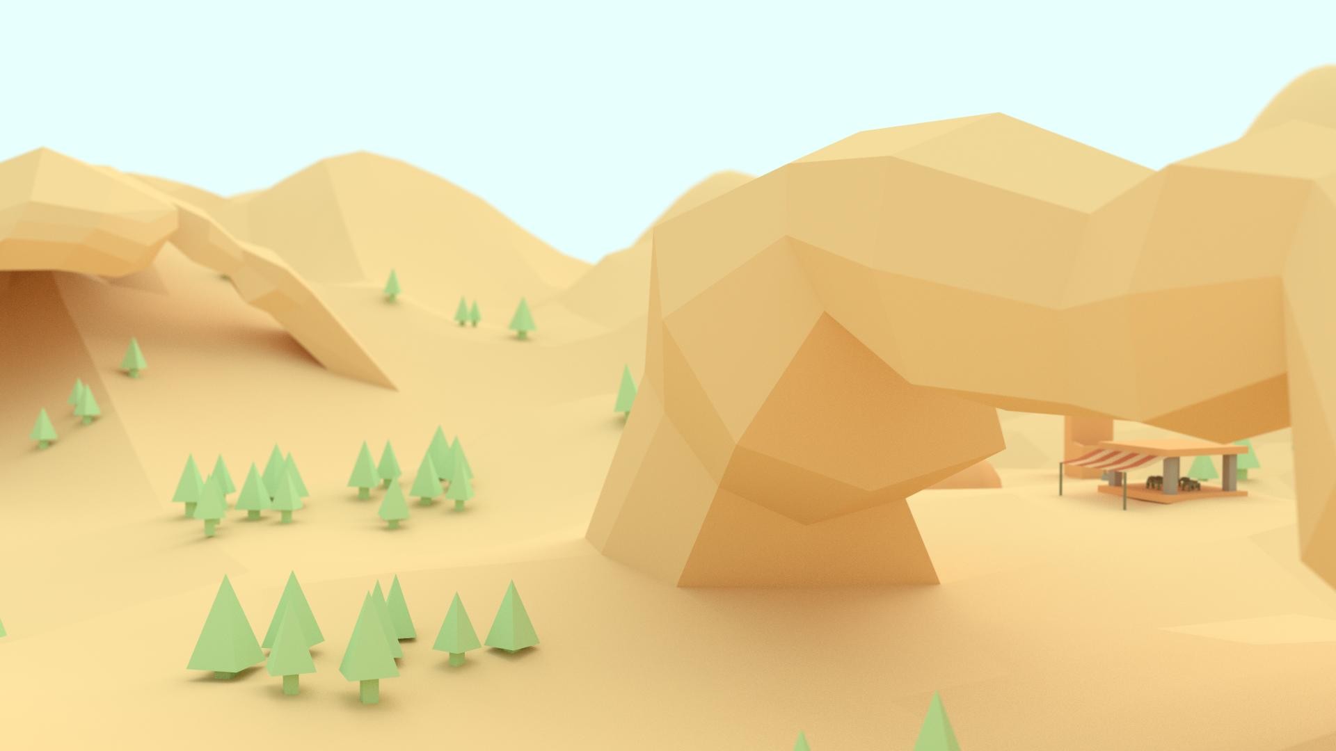 General 1920x1080 low poly digital art trees mountains abstract nature rocks rock formation CGI