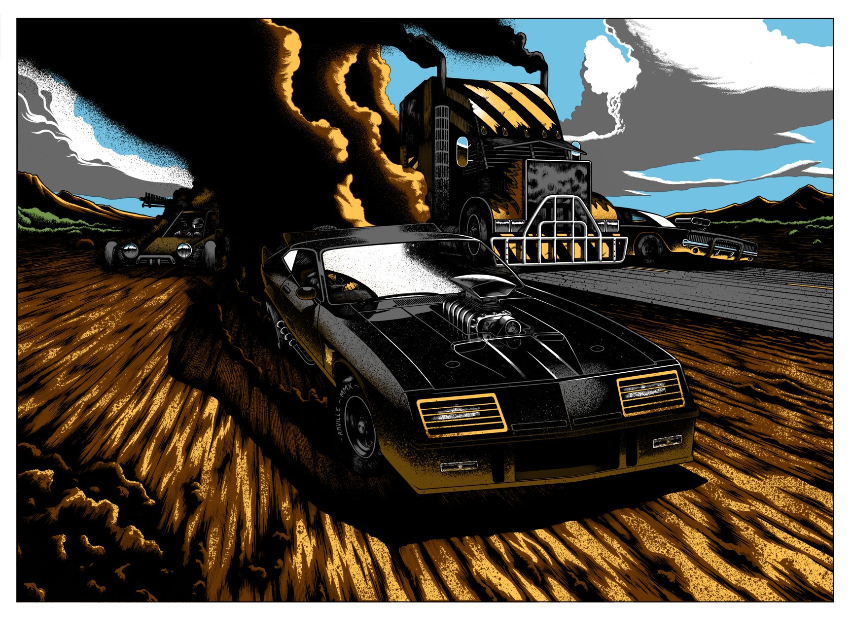 General 1728x1296 Mad Max movies artwork vehicle car Ford Falcon comic art black cars