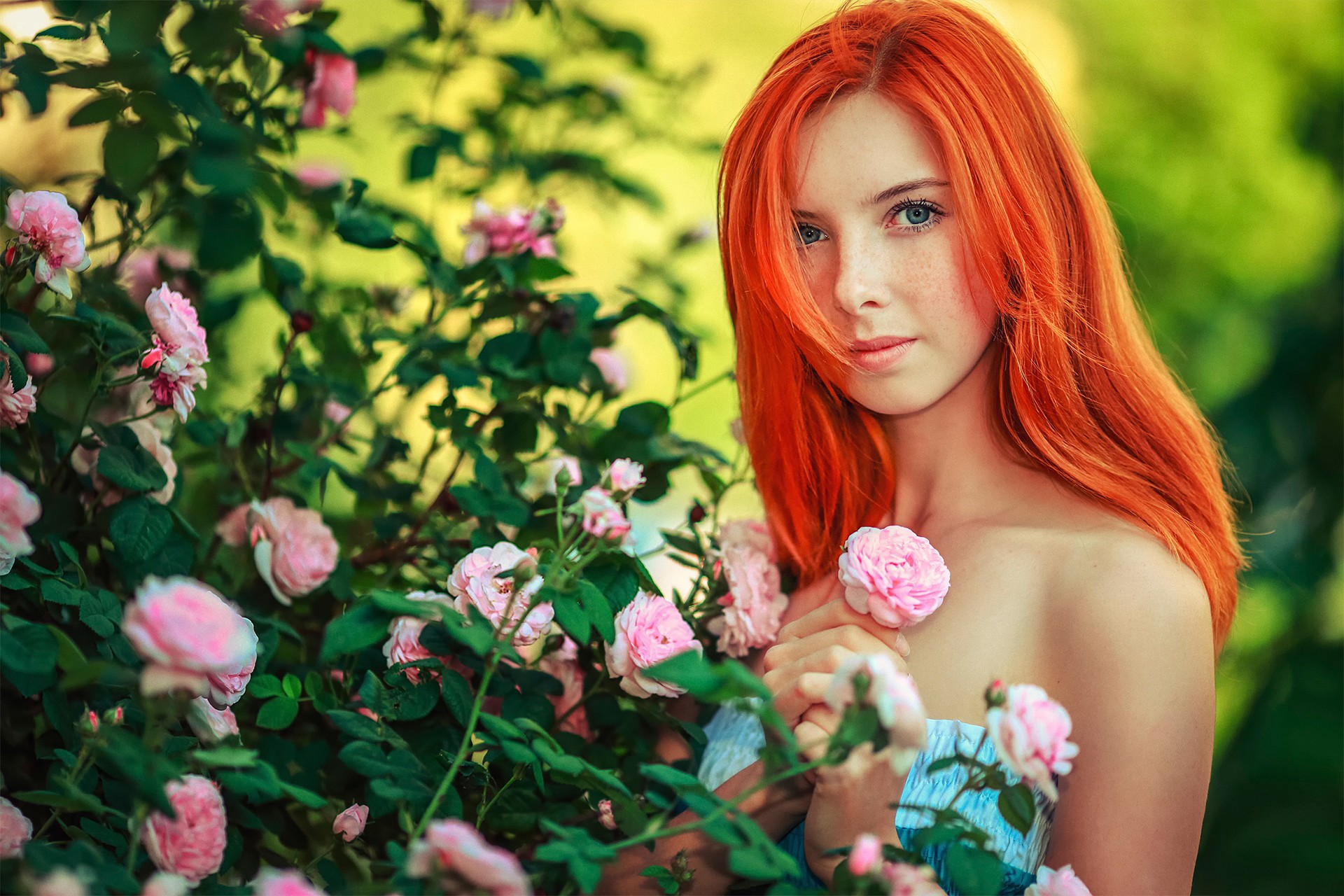 Women Model Redhead Sergey Shatskov Looking At Viewer Dyed Hair Women Outdoors Long Hair 