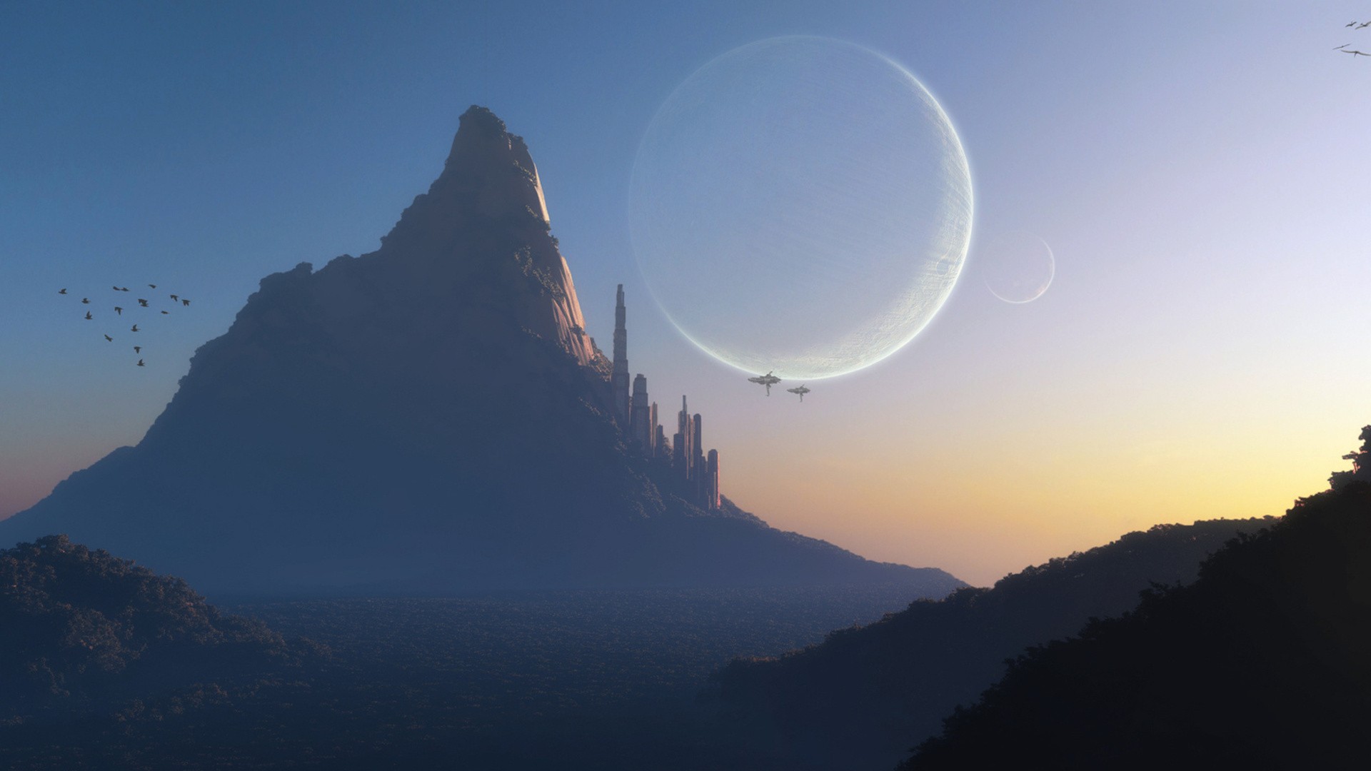 General 1920x1080 planet science fiction digital art mountains sky landscape