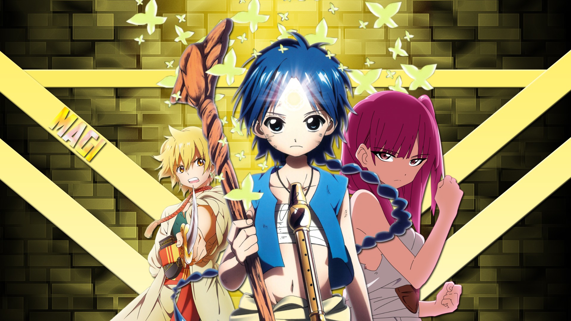 Anime 1920x1080 Magi: The Labyrinth of Magic Alibaba Saluja Morgiana Aladdin (Magi) anime girls blue hair purple hair blonde