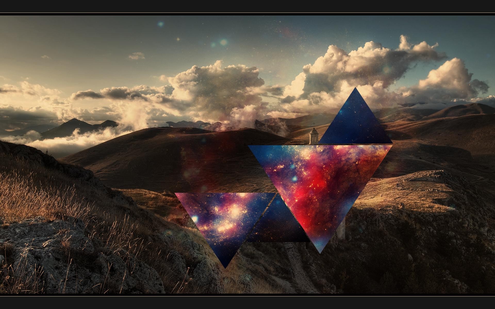 General 1920x1200 abstract polyscape nature landscape sky clouds triangle geometric figures digital art
