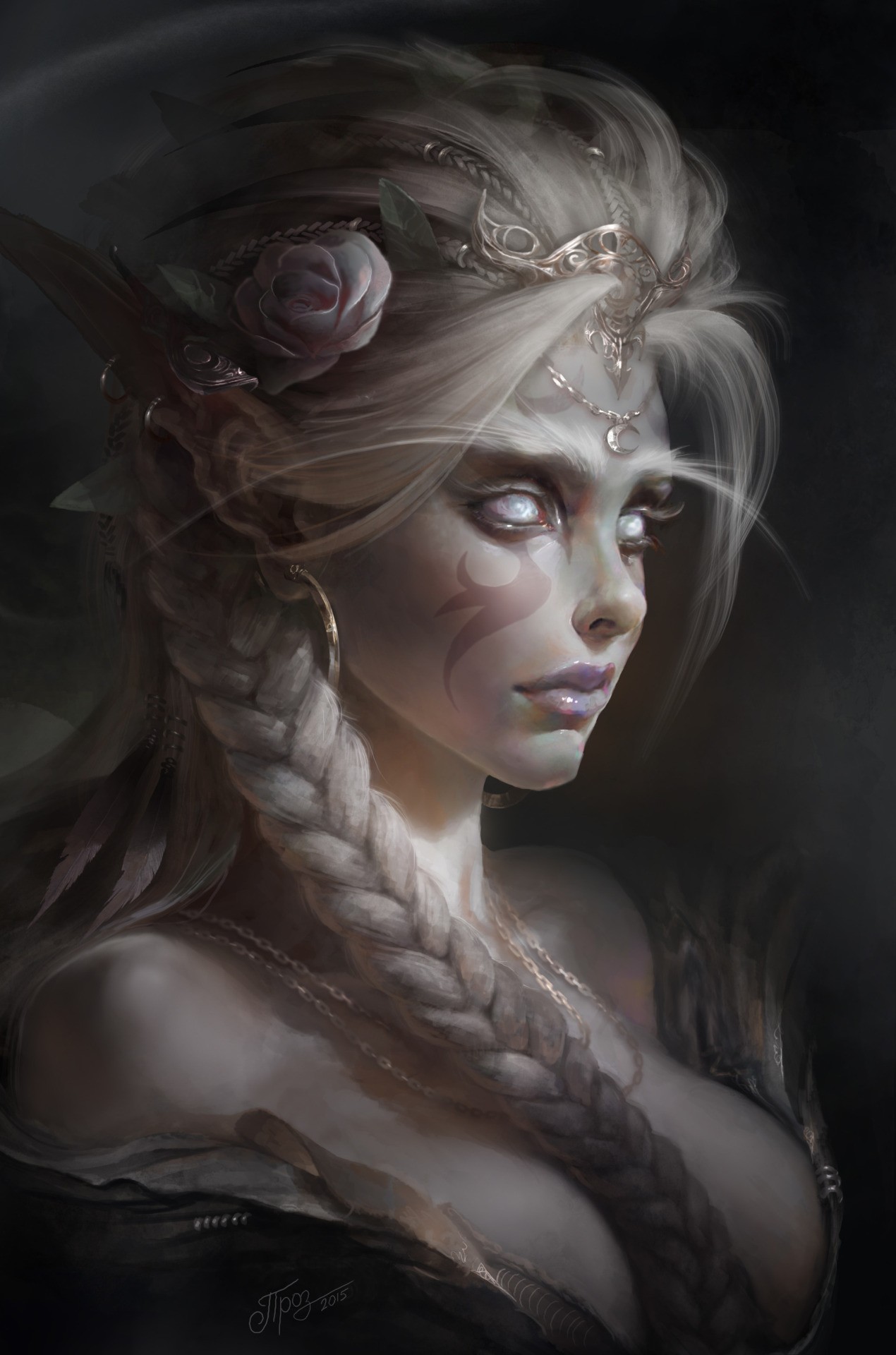 People 1270x1920 fantasy art braids fantasy girl dark fantasy boobs women flower in hair inked girls pointy ears blonde