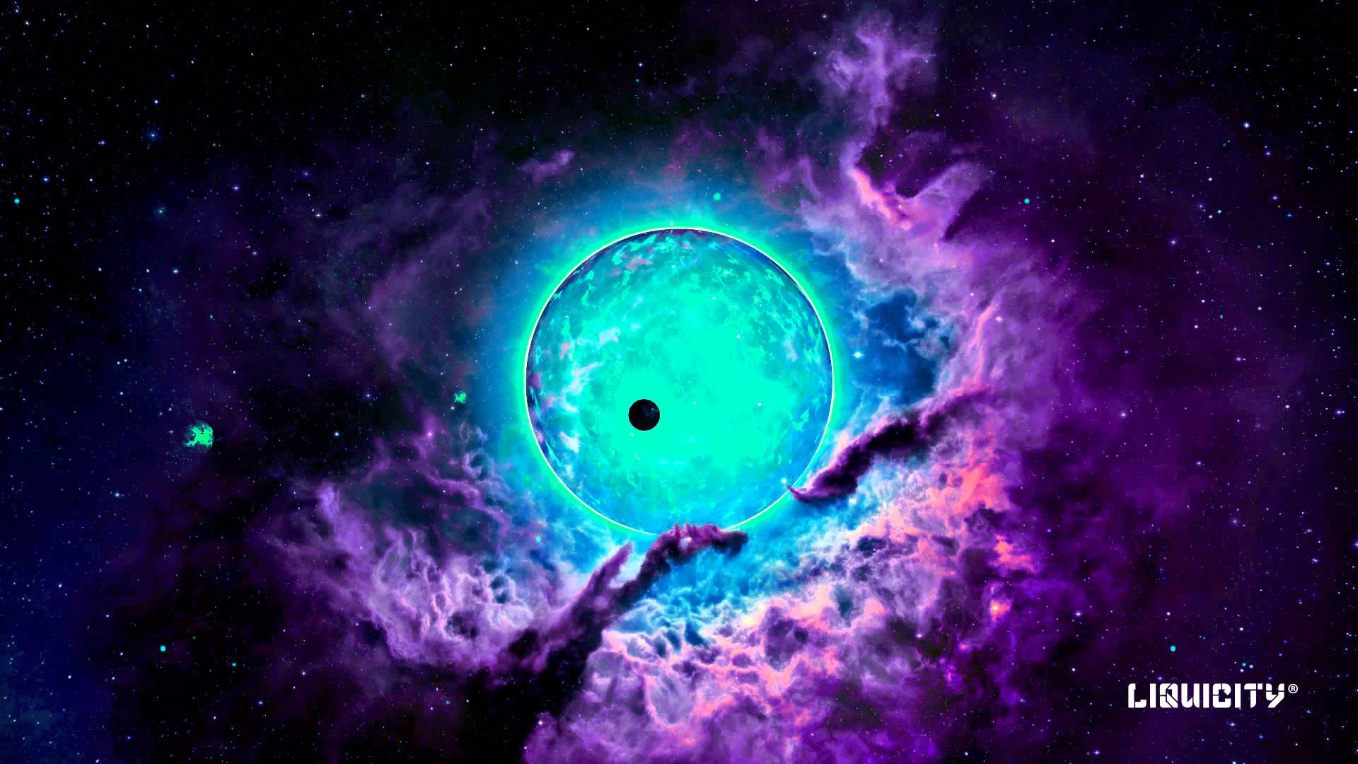 General 1920x1080 Liquicity drum and bass digital art purple sphere turquoise cyan music space