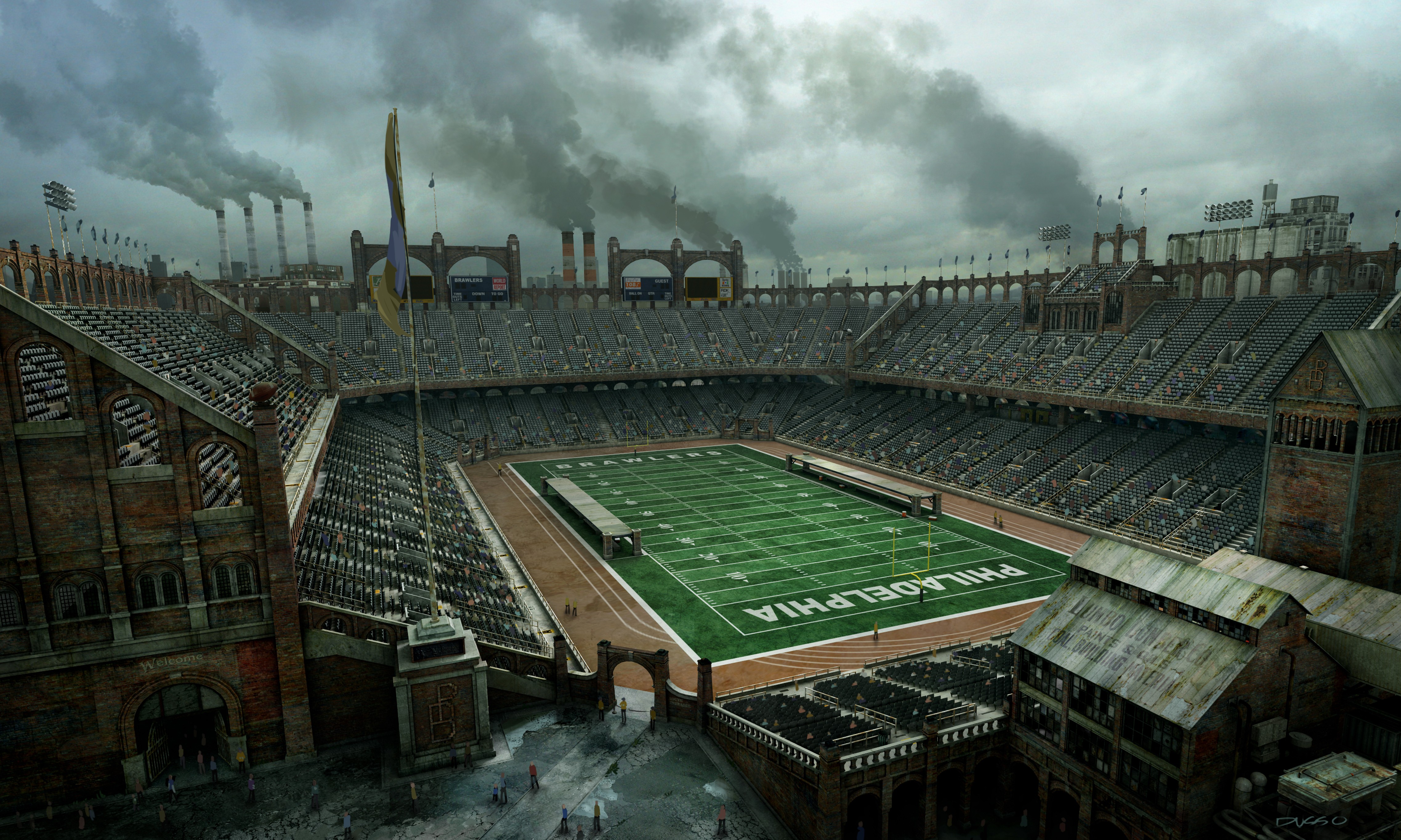 General 4550x2730 stadium concept art video games smoke Philadelphia industrial sport American football