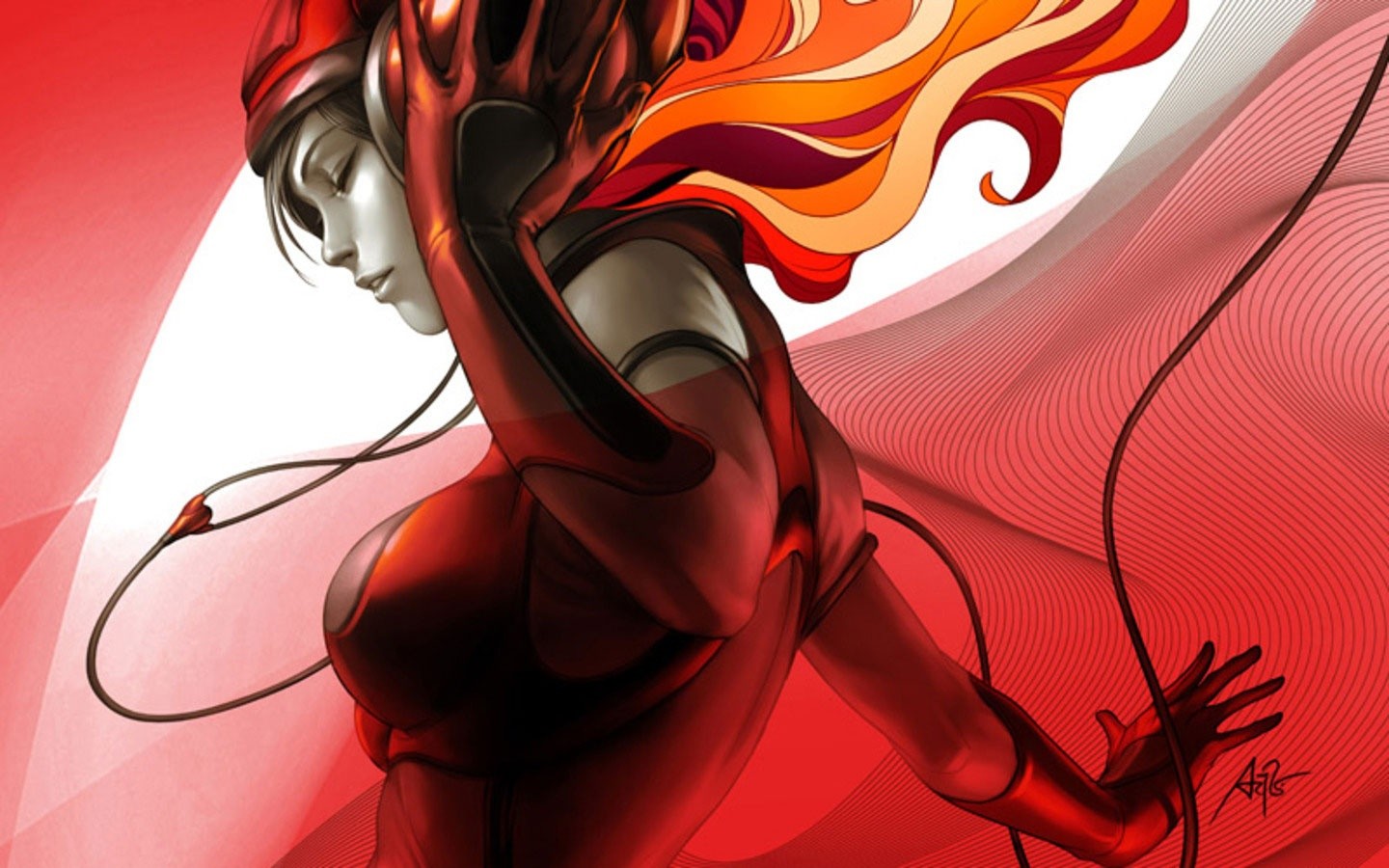 General 1440x900 closed eyes face red women boobs profile long hair artwork