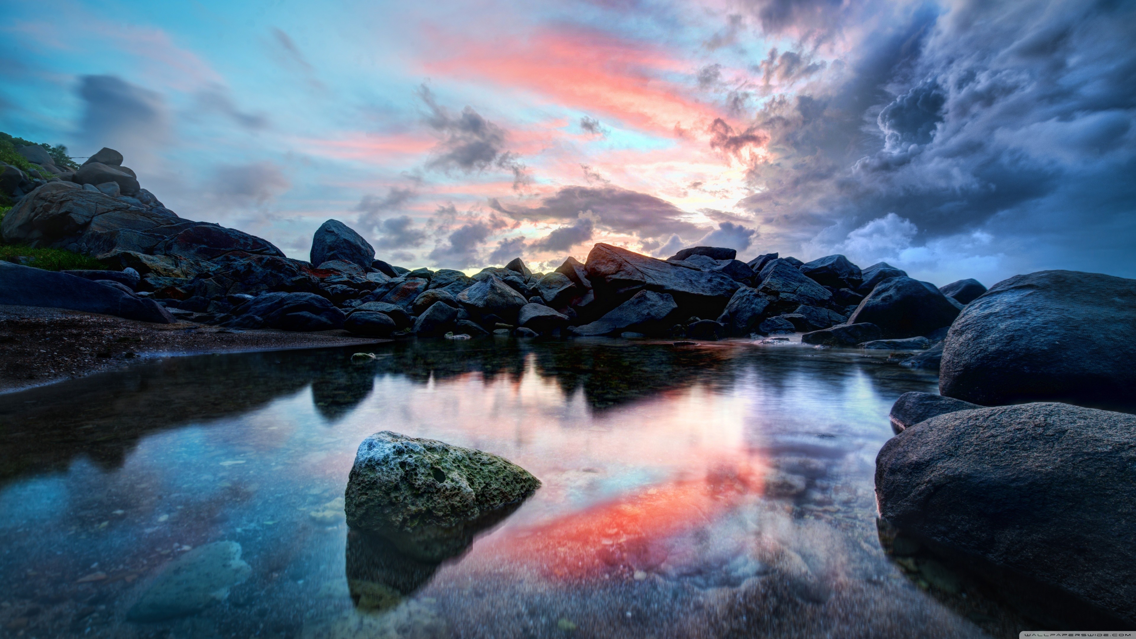 General 3840x2160 nature rocks pond reflection skyscape sky British Virgin Islands Virgin Islands