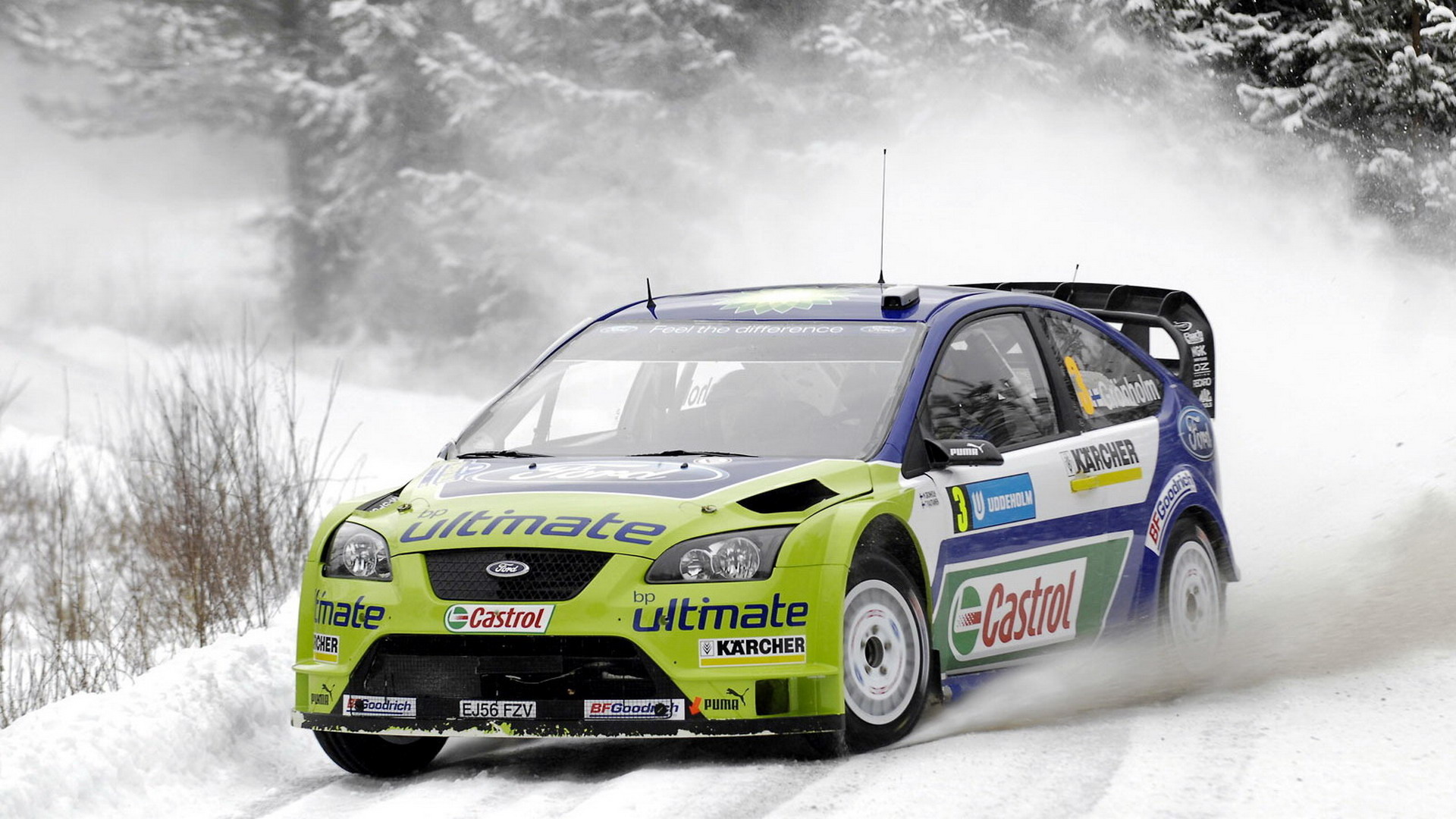 General 1920x1080 Ford car snow rally cars depth of field race cars vehicle Ford Focus livery motorsport British cars hatchbacks