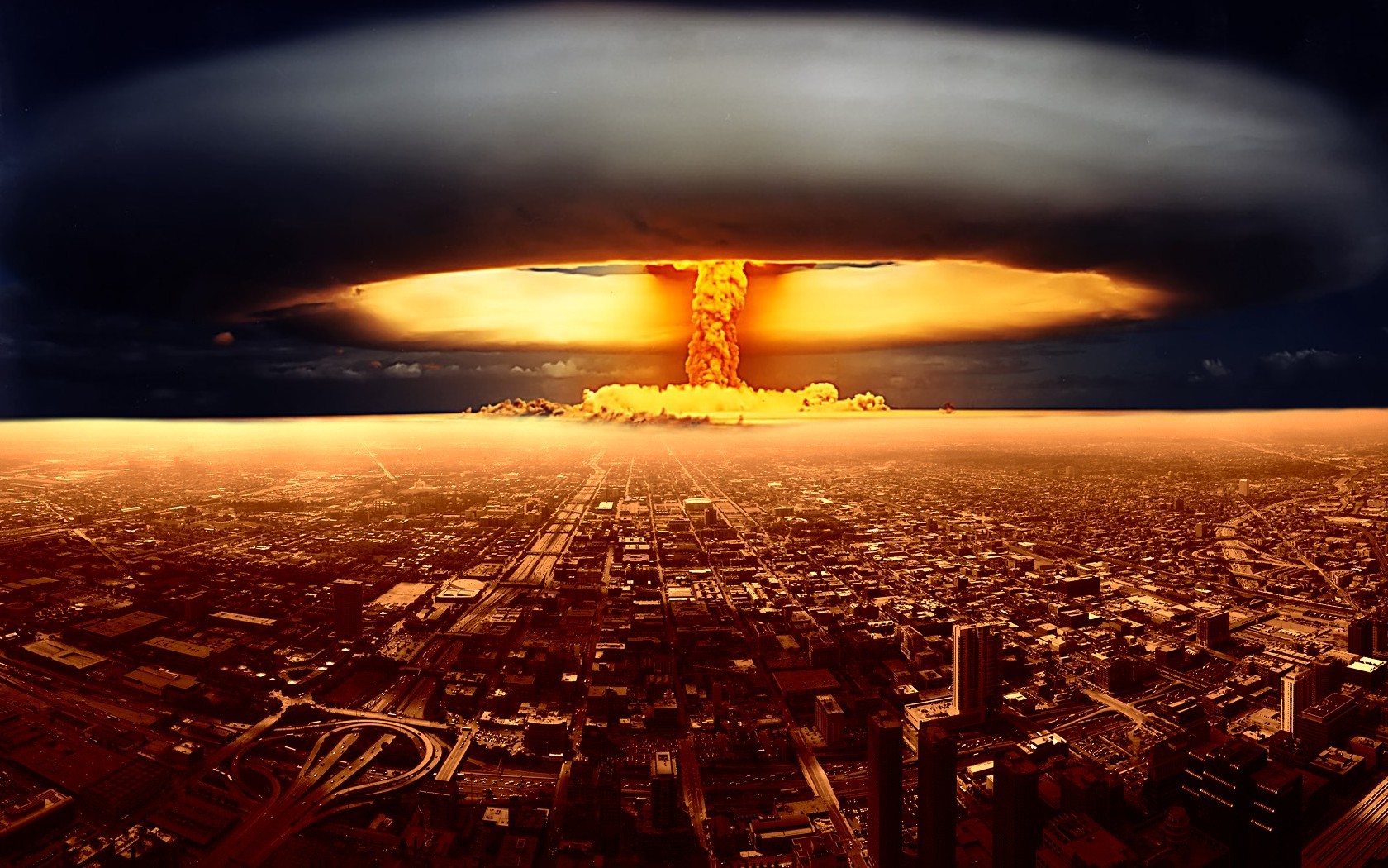 General 1680x1050 bombs photo manipulation atomic bomb apocalyptic mushroom clouds digital art Chicago USA cityscape