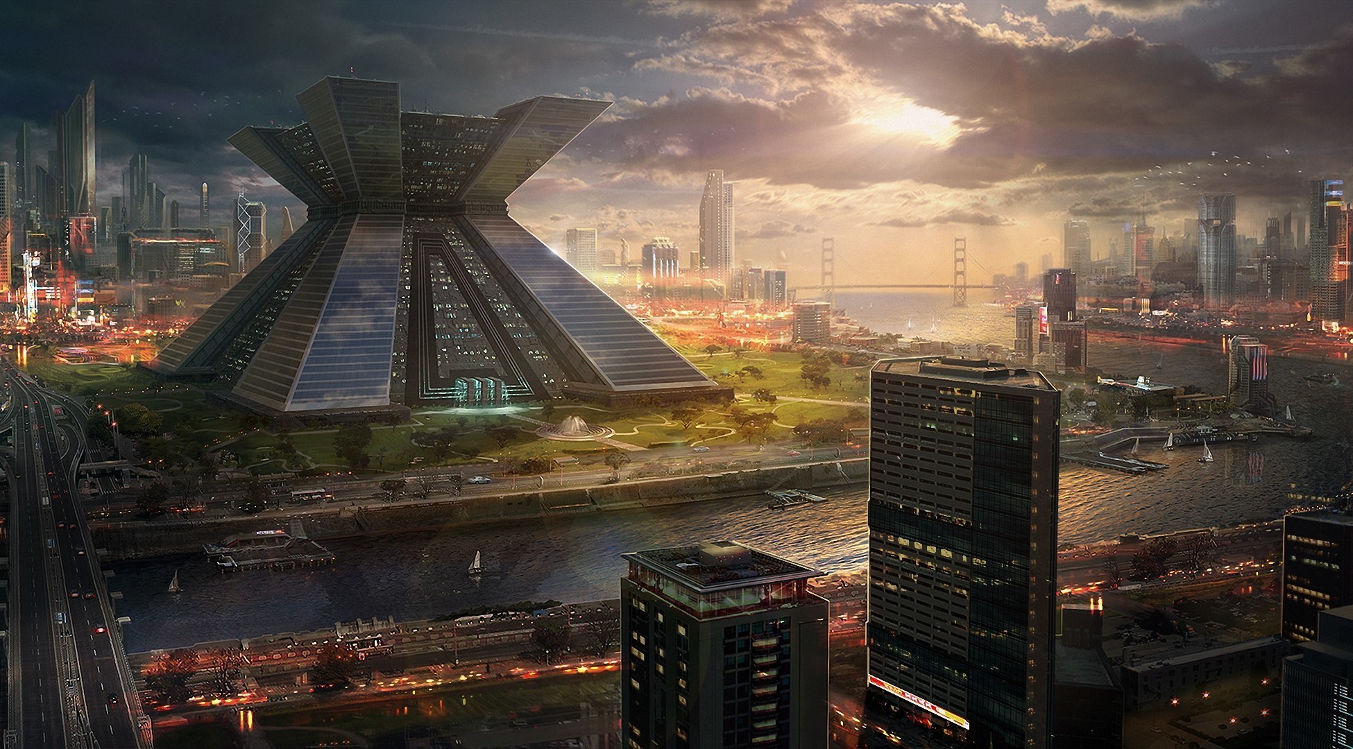 General 1950x1080 science fiction futuristic digital art cityscape futuristic city