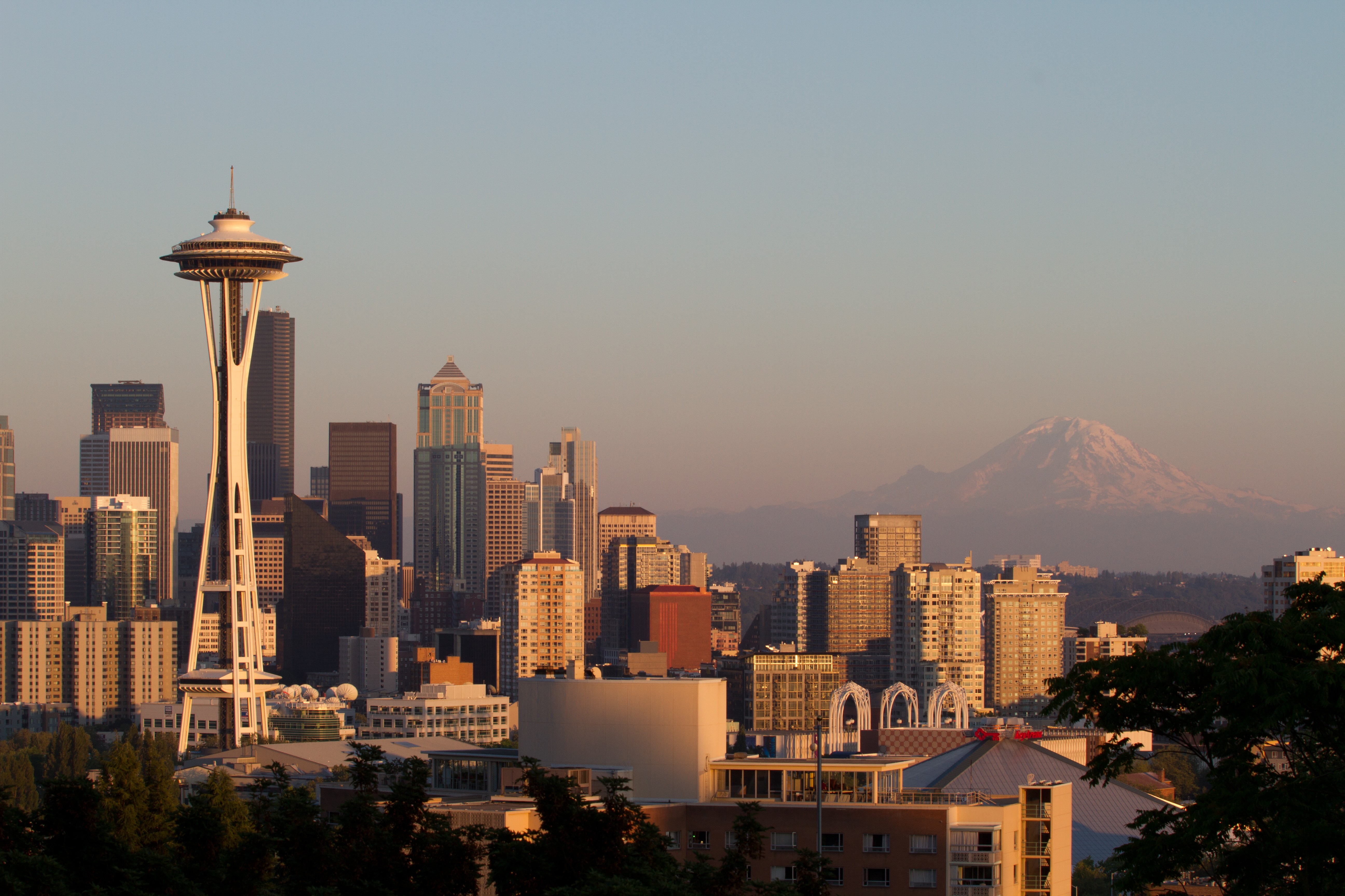 General 5184x3456 Seattle cityscape Mount Rainier Space Needle sunset Washington (state) USA