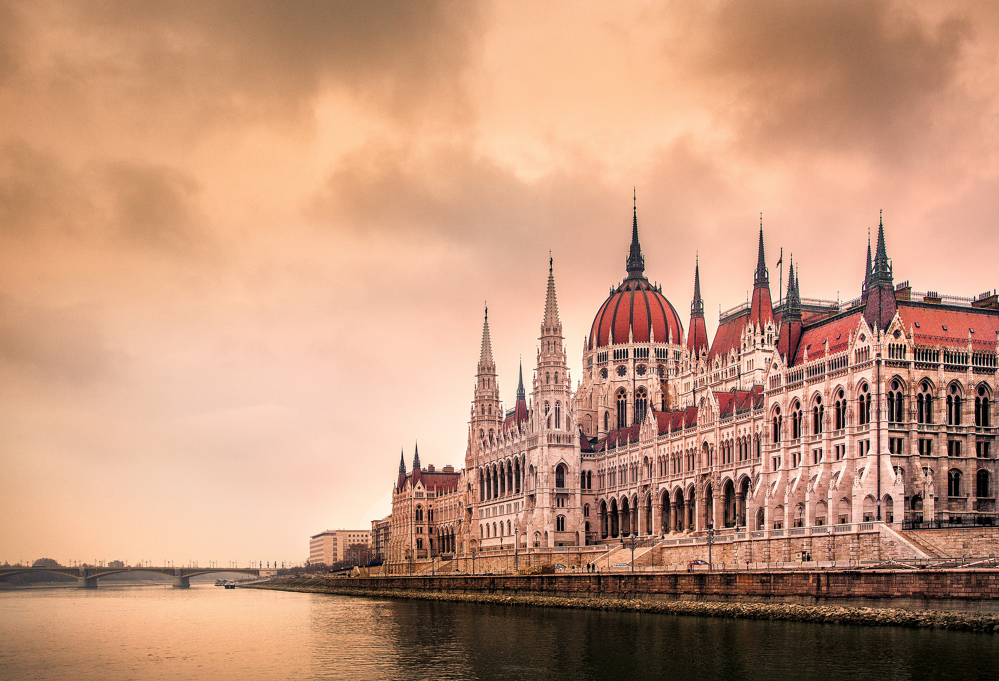 General 2048x1395 building Budapest Hungary Hungarian Parliament Building architecture gothic architecture river water bridge Europe