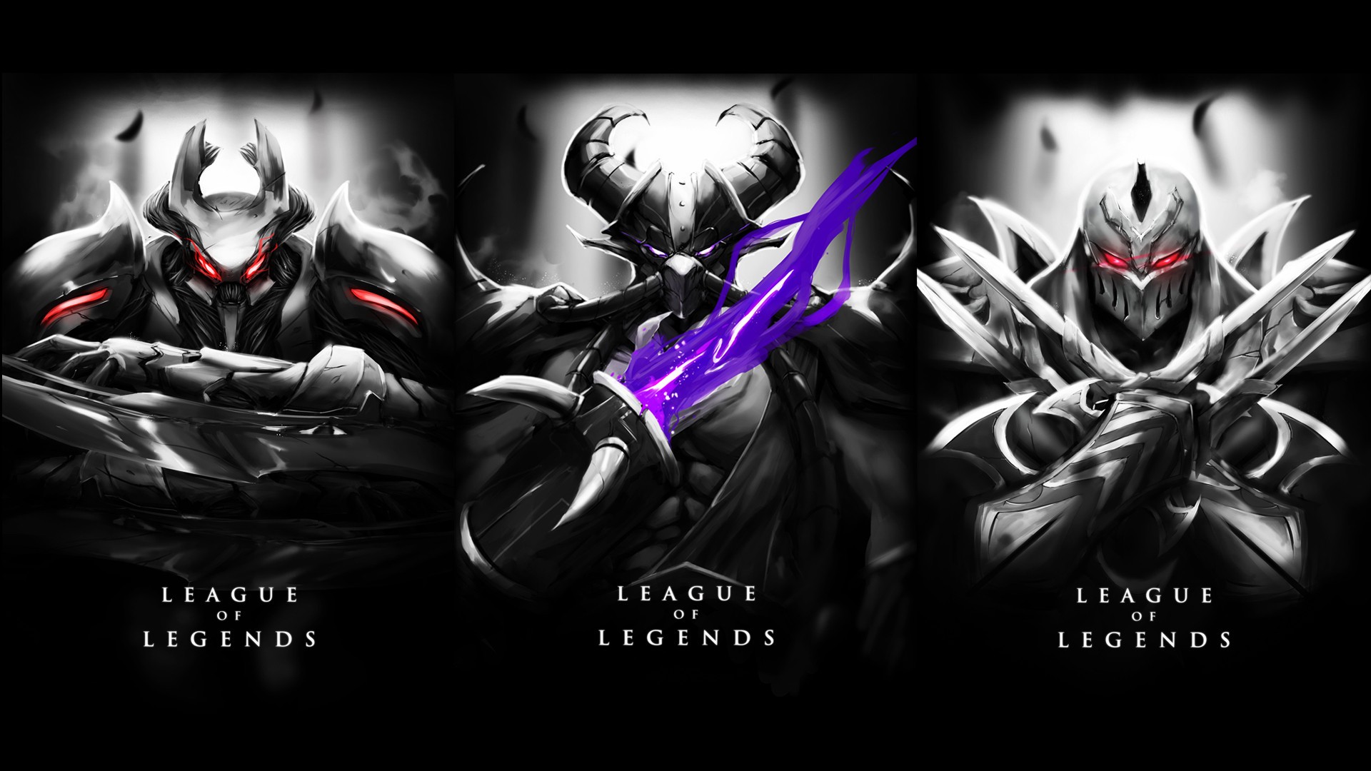 General 1920x1080 League of Legends Nocturne Kassadin Zed PC gaming collage selective coloring