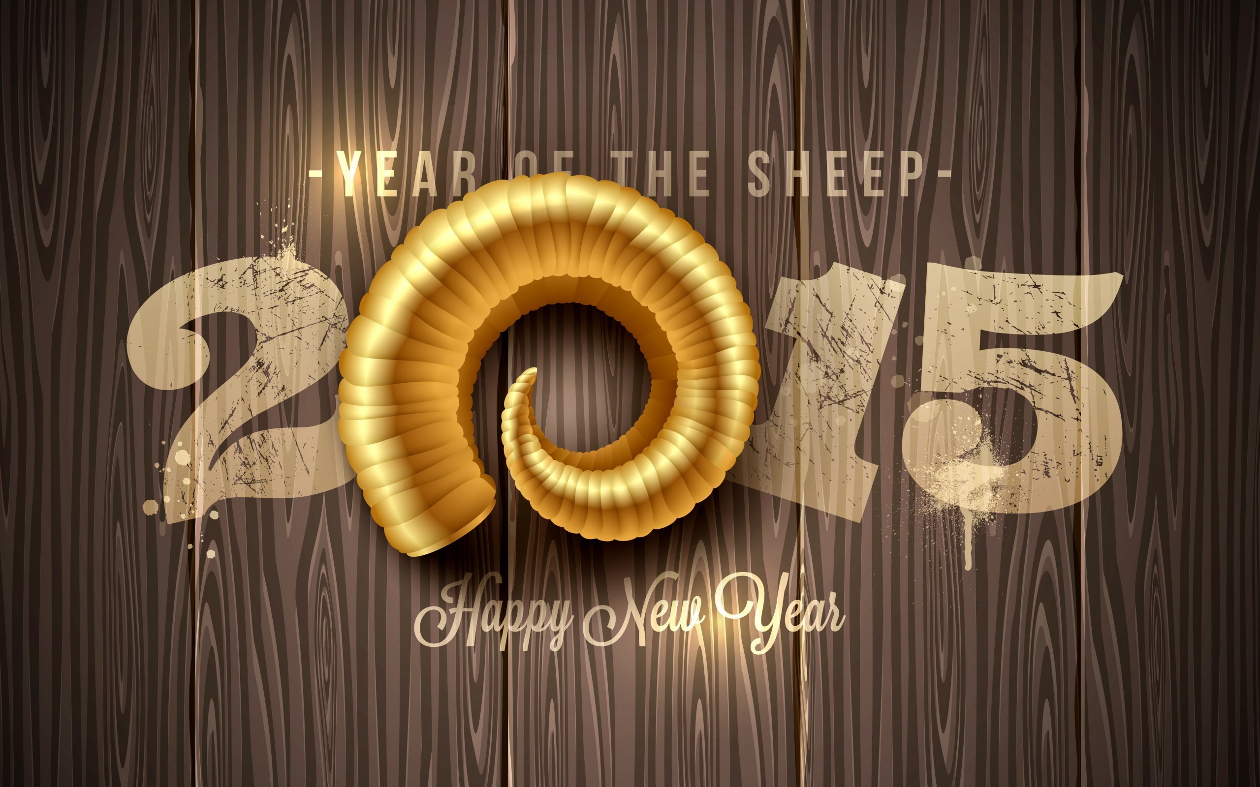 General 2560x1600 Christmas New Year sheep anime horns wooden surface 2015 (Year) typography digital art