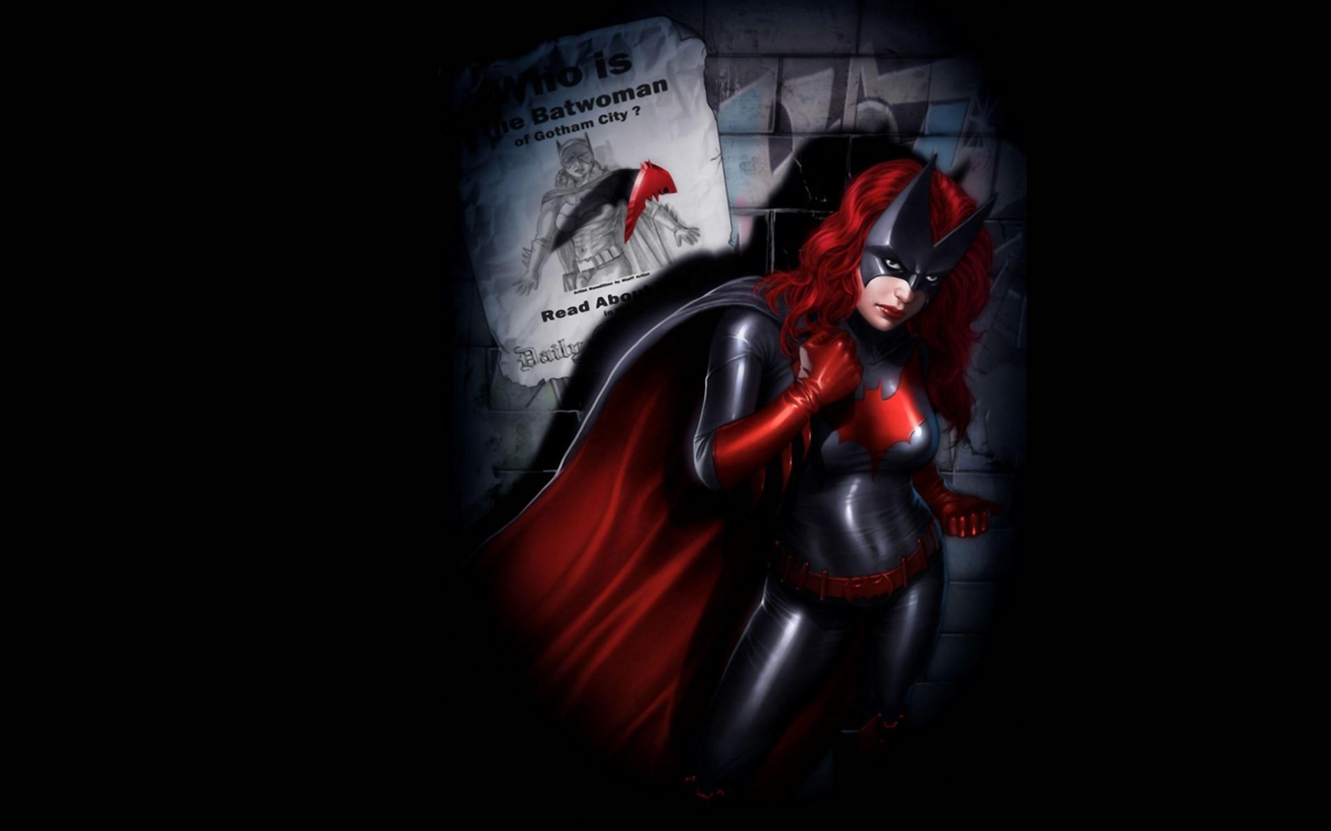 General 1920x1200 Batwoman superheroines fantasy girl redhead boobs belly mask cape women artwork