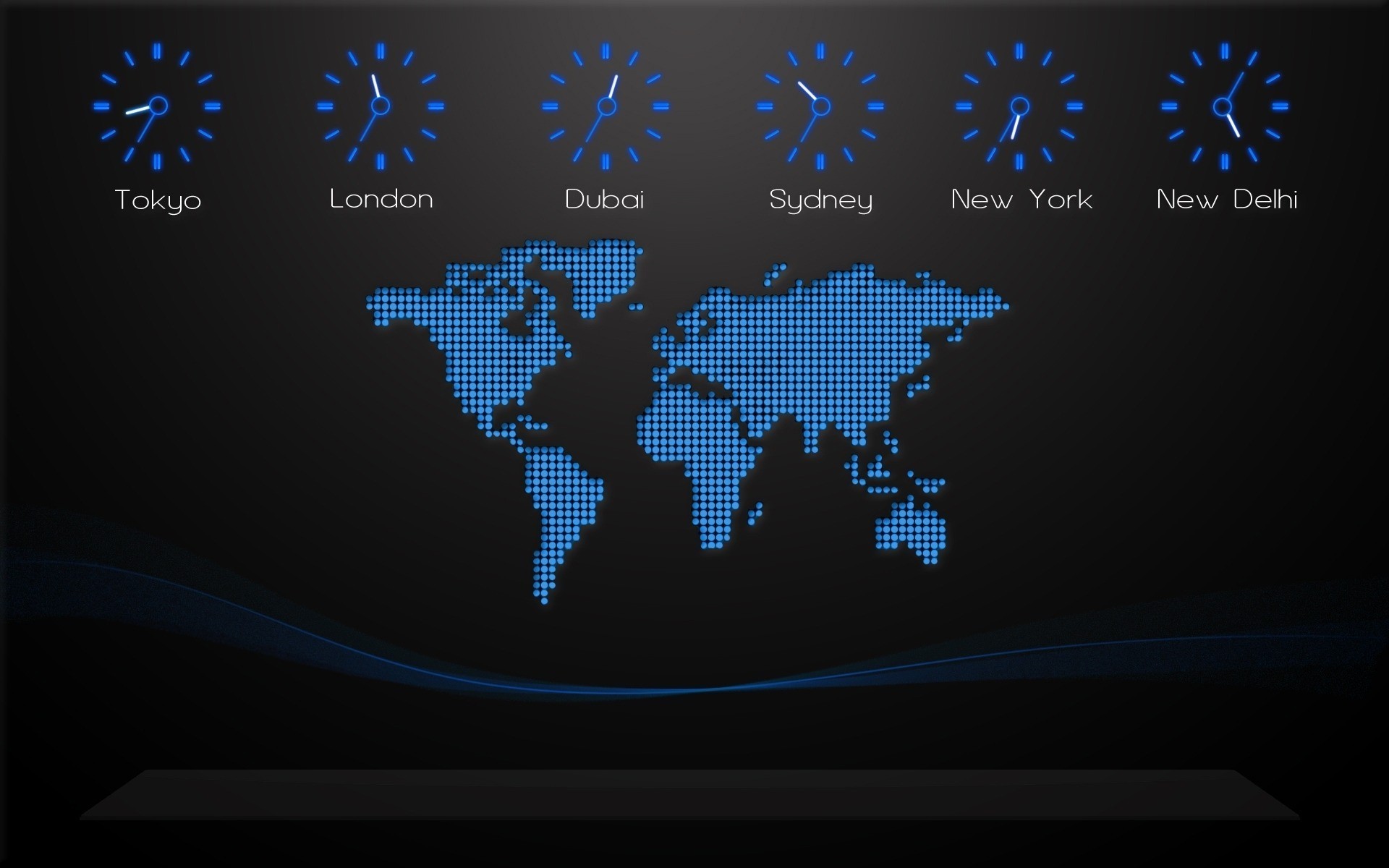 General 1920x1200 black background world map time zones digital art clocks city pixels map