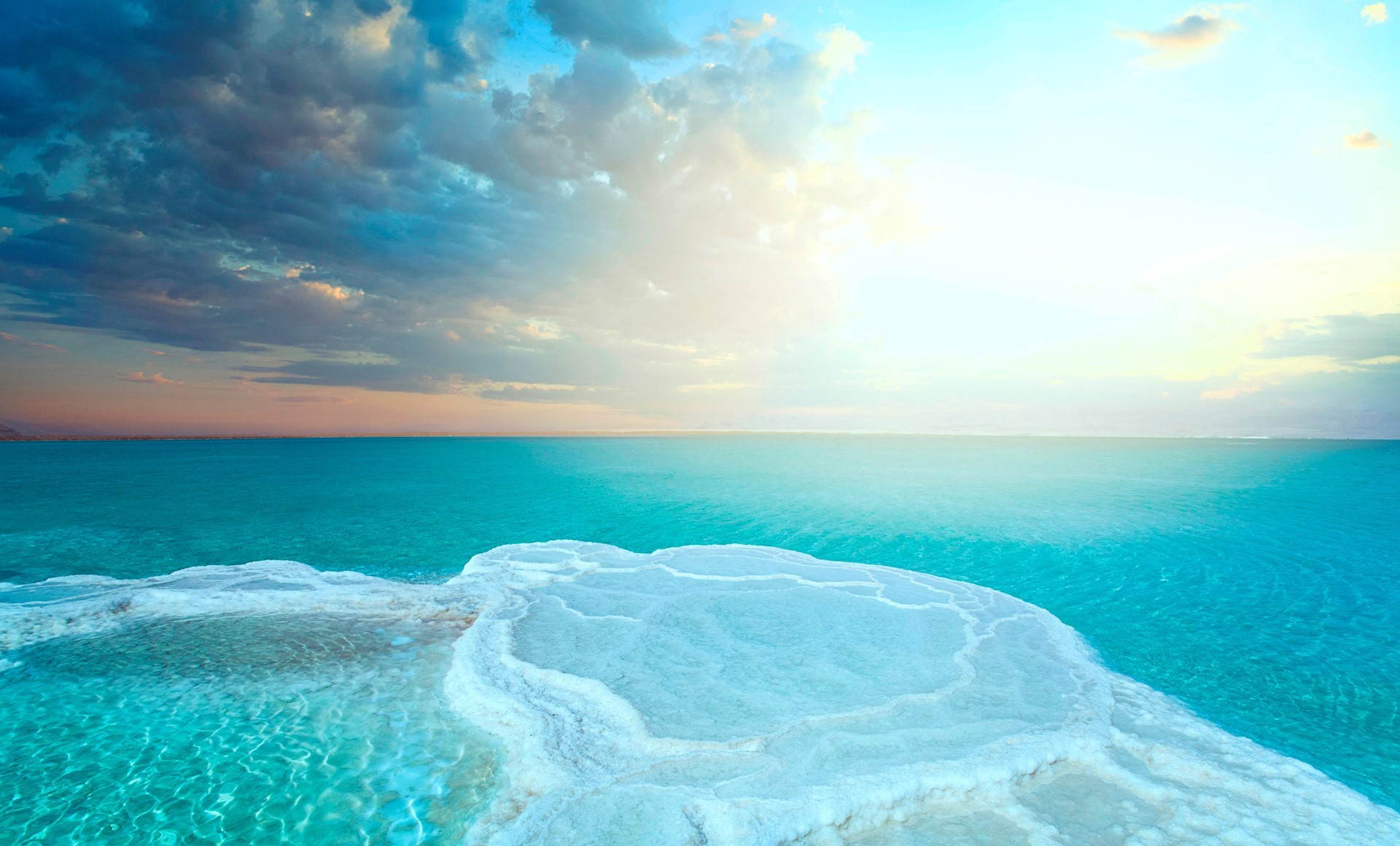 General 1920x1160 sea Dead Sea salt lakes salt turquoise cyan horizon bright sunlight sky clouds nature