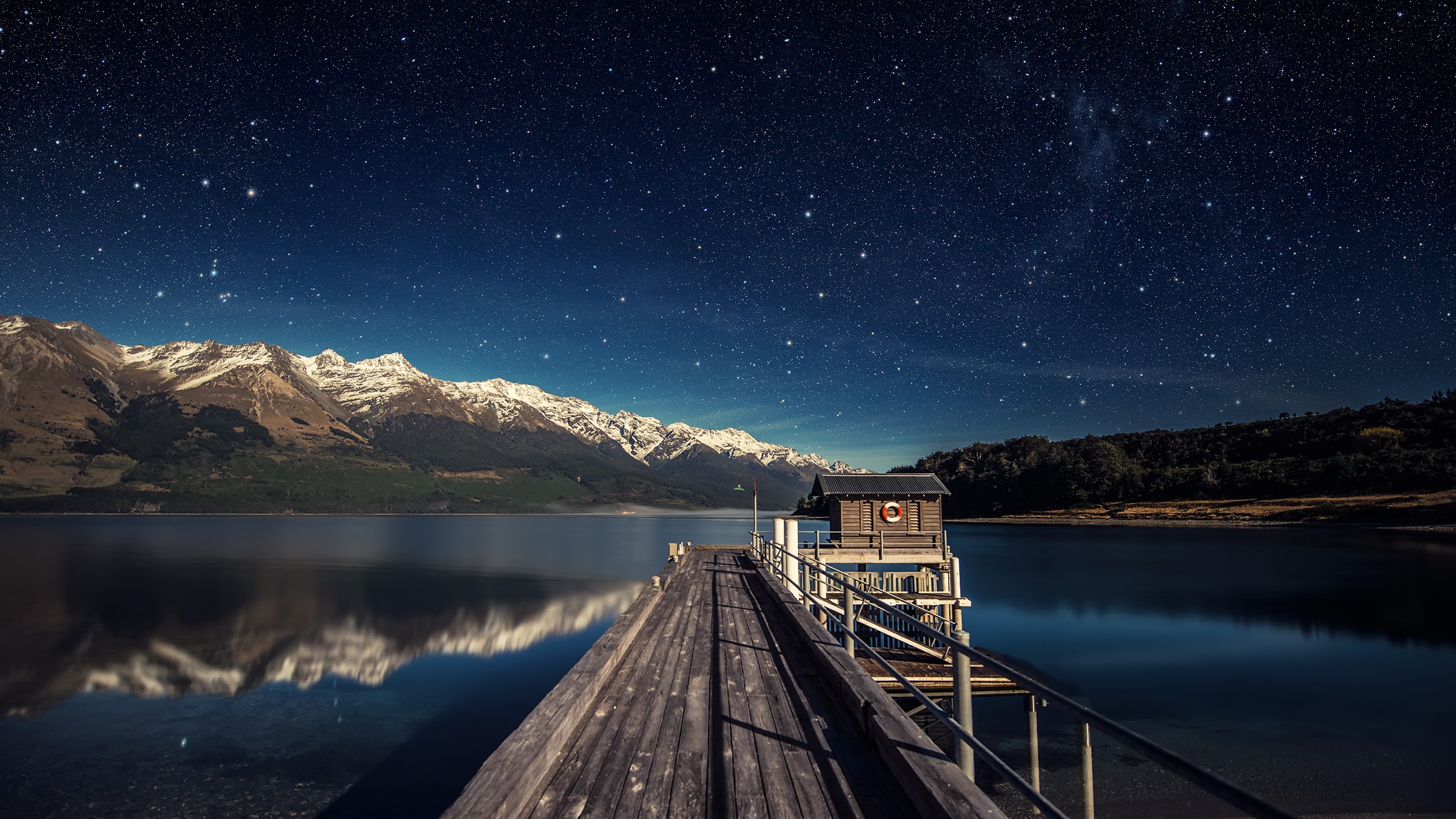 General 2560x1440 pier lake landscape mountains snowy mountain stars nature calm waters sky outdoors