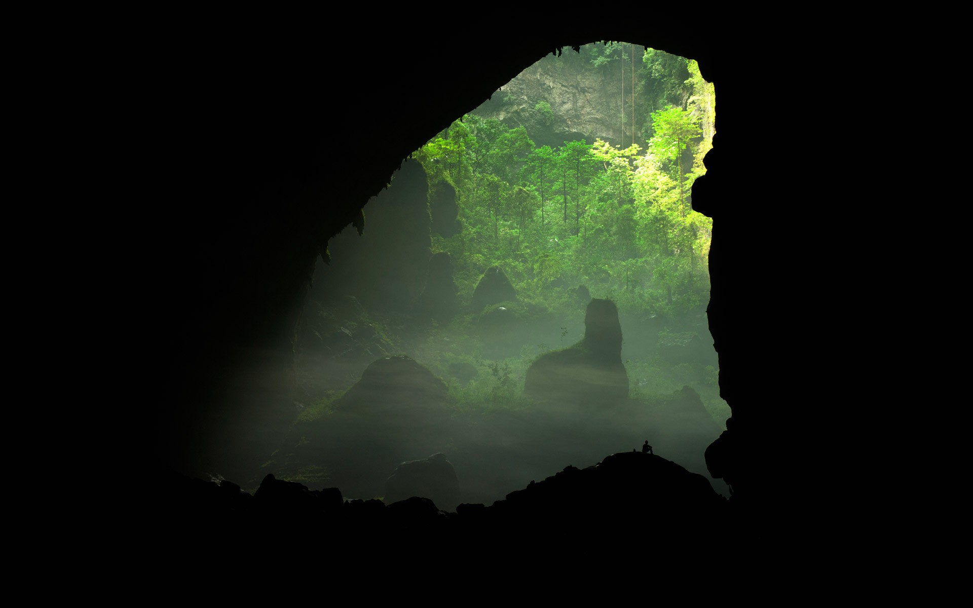 General 1920x1200 cave landscape nature jungle mist dark rocks men green