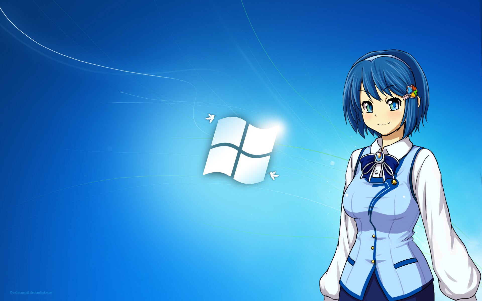 Anime 1920x1200 Windows 7 anime Madobe Nanami  logo Microsoft Windows blue hair anime girls gradient blue background smiling blue eyes