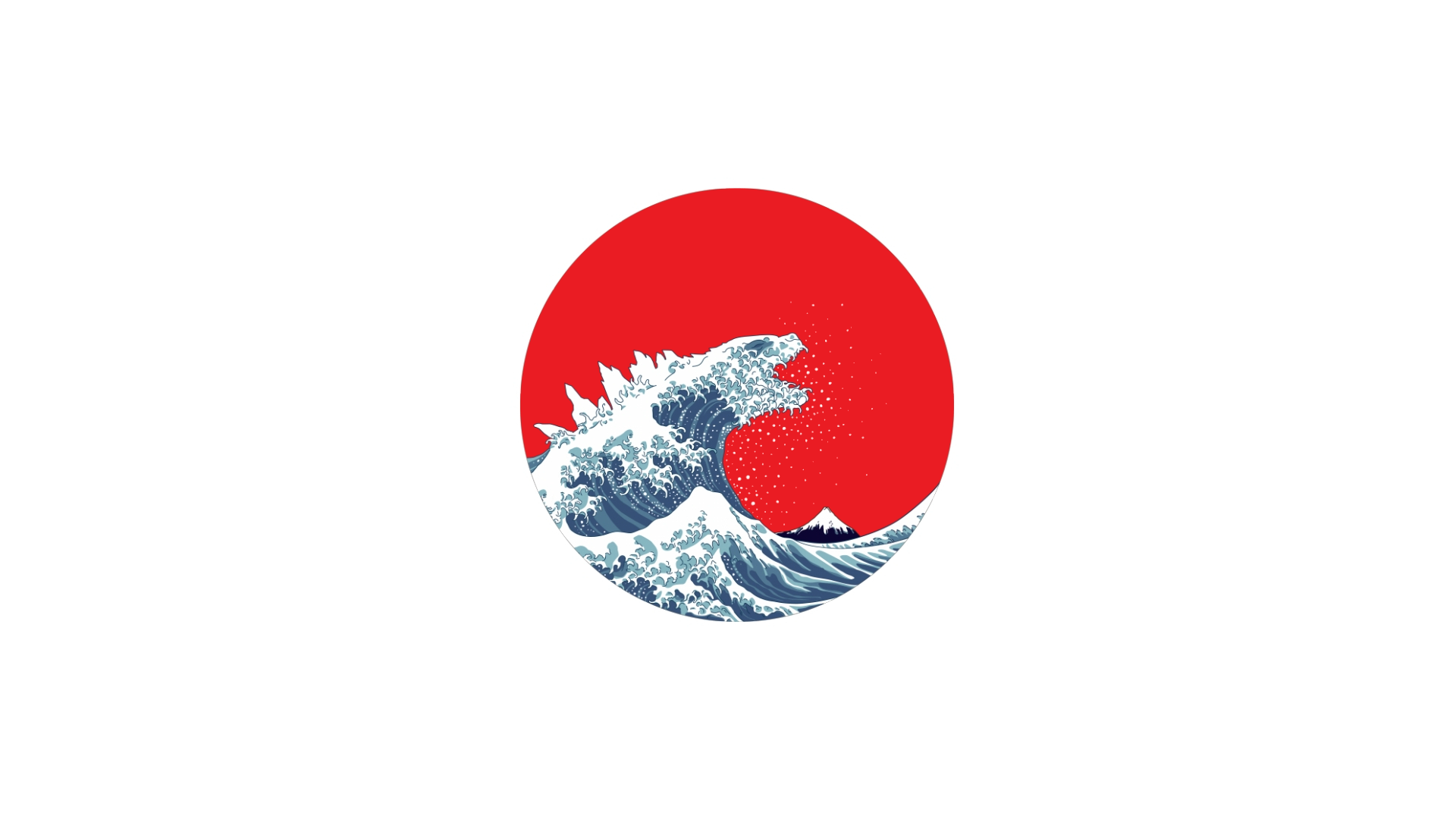 General 1920x1080 Japan The Great Wave of Kanagawa waves minimalism Godzilla artwork white background Asia creature Ukiyo-e