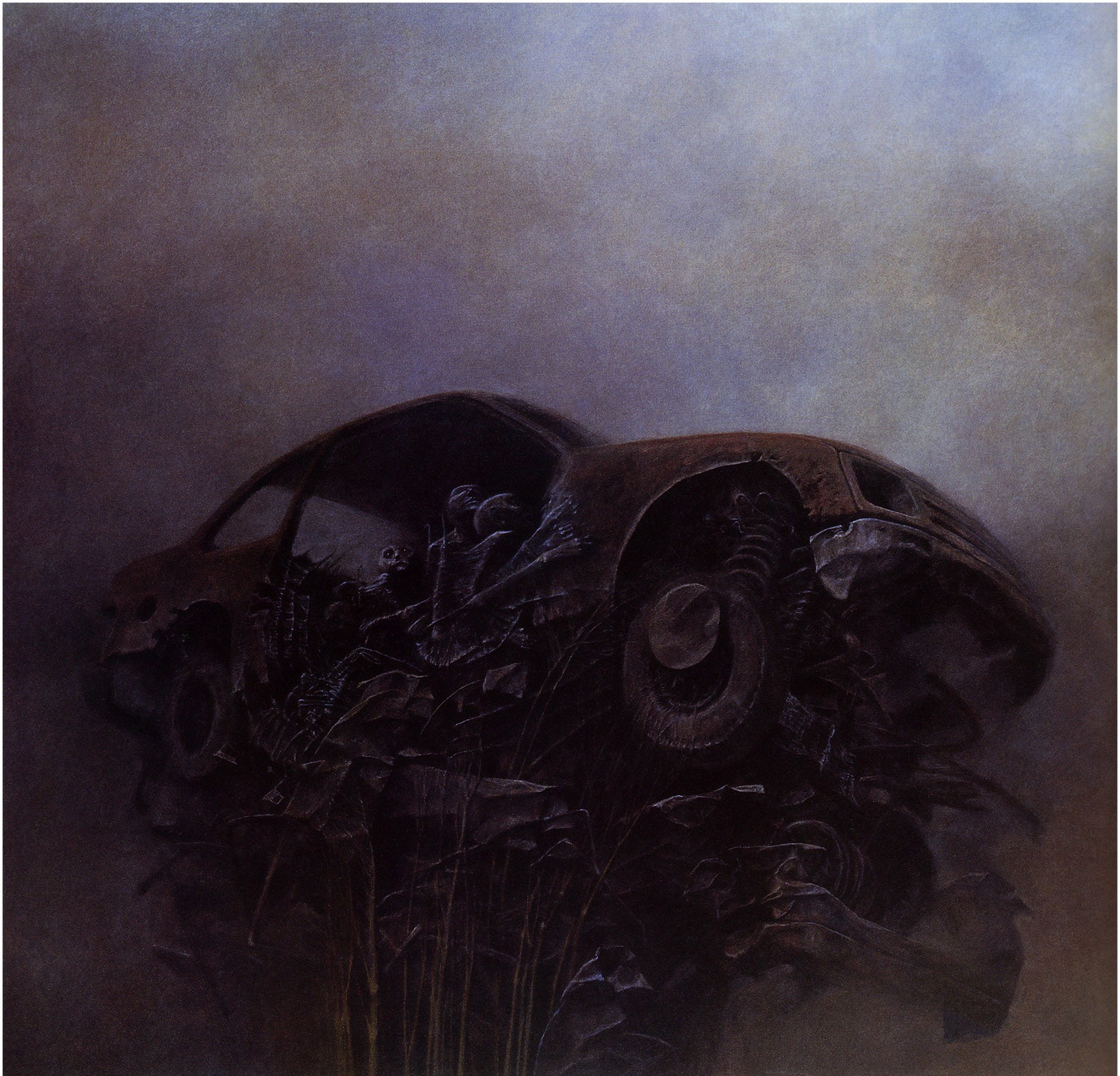 General 1786x1716 Zdzisław Beksiński artwork picture car dark vehicle bones horror people wreck dreamscape painting low-angle