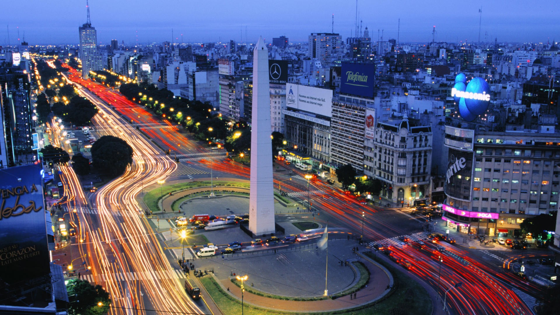 General 1920x1080 city long exposure monuments light trails Buenos Aires Argentina AV.9DEJULIO