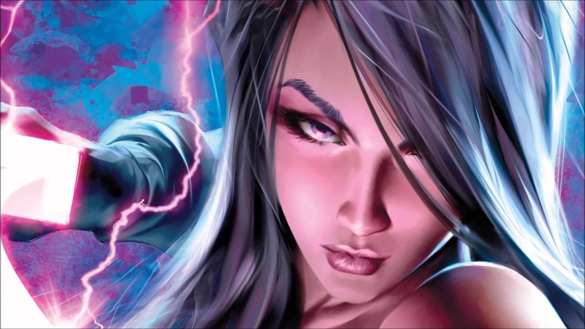 General 1920x1080 Psylocke fantasy girl fantasy art face dark hair women closeup hair in face X-Men Mutant looking at viewer purple eyes