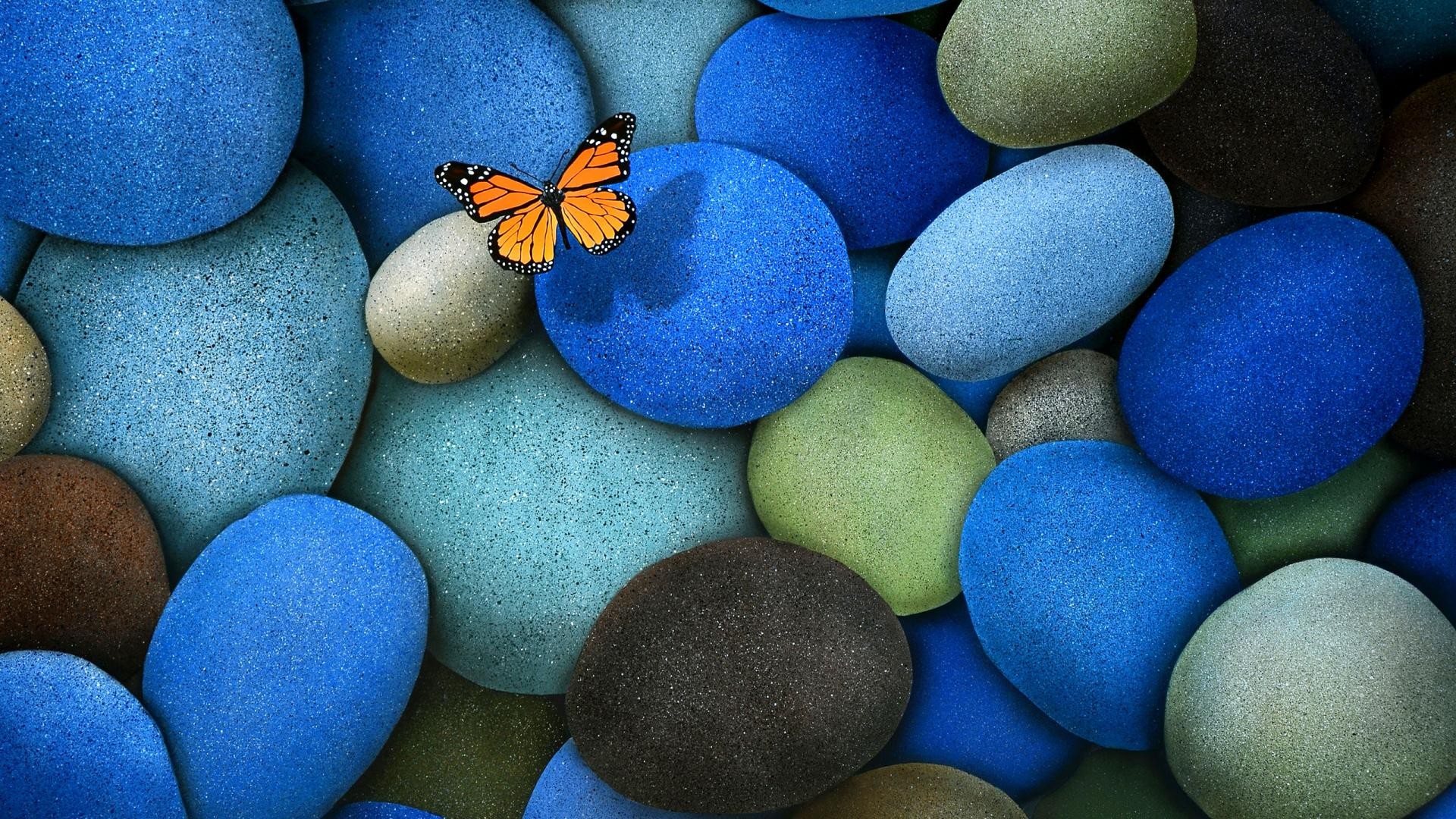 General 1920x1080 butterfly stones insect animals colorful blue digital art