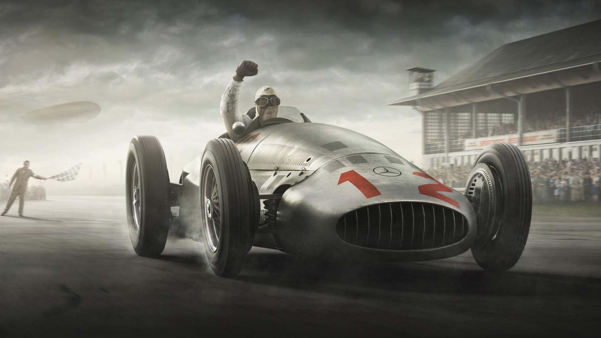 General 1920x1080 car Silver Arrows Formula 1 Mercedes-Benz race cars vehicle racing motorsport arms up men sport