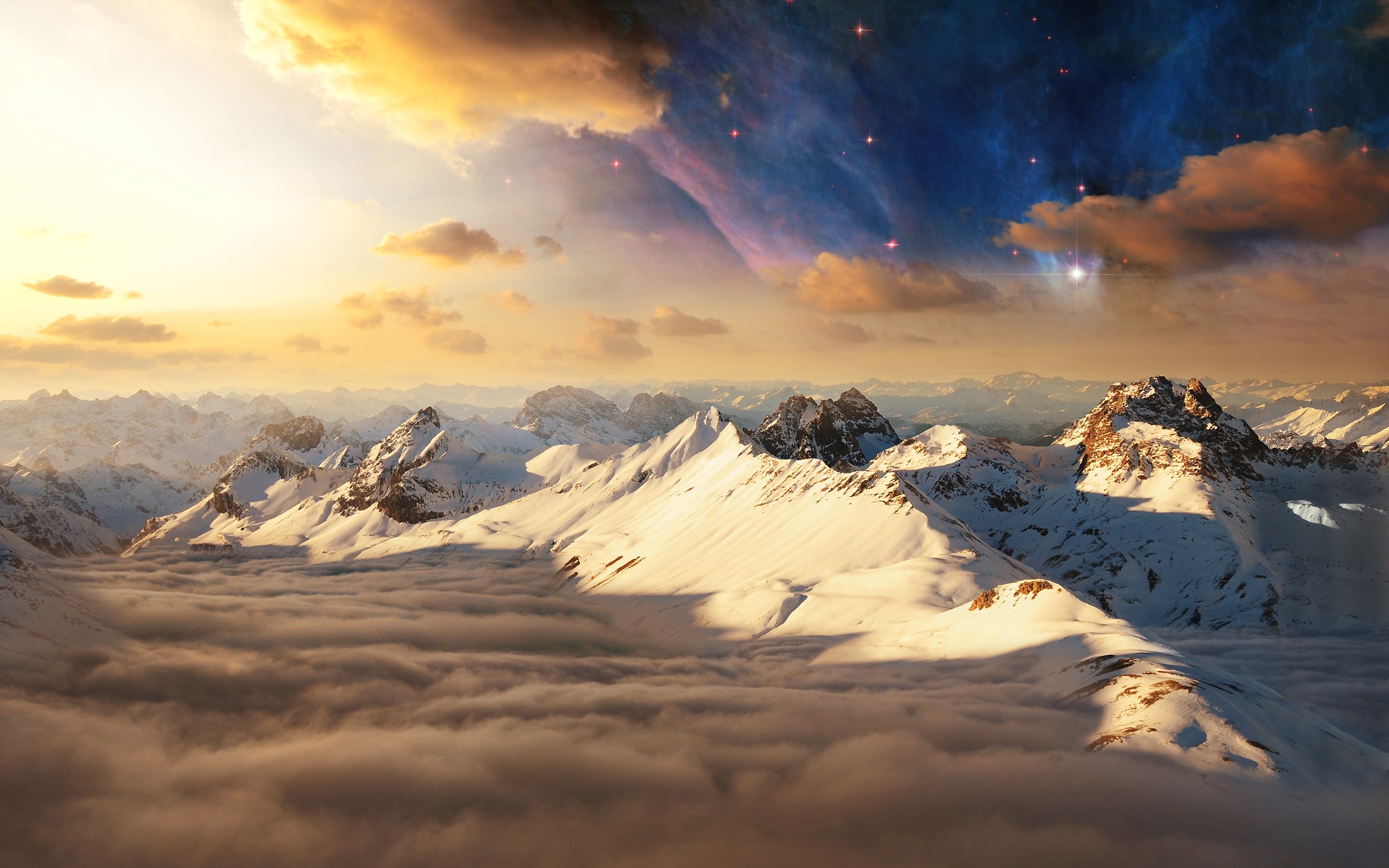 General 2560x1600 mountains nebula clouds photo manipulation