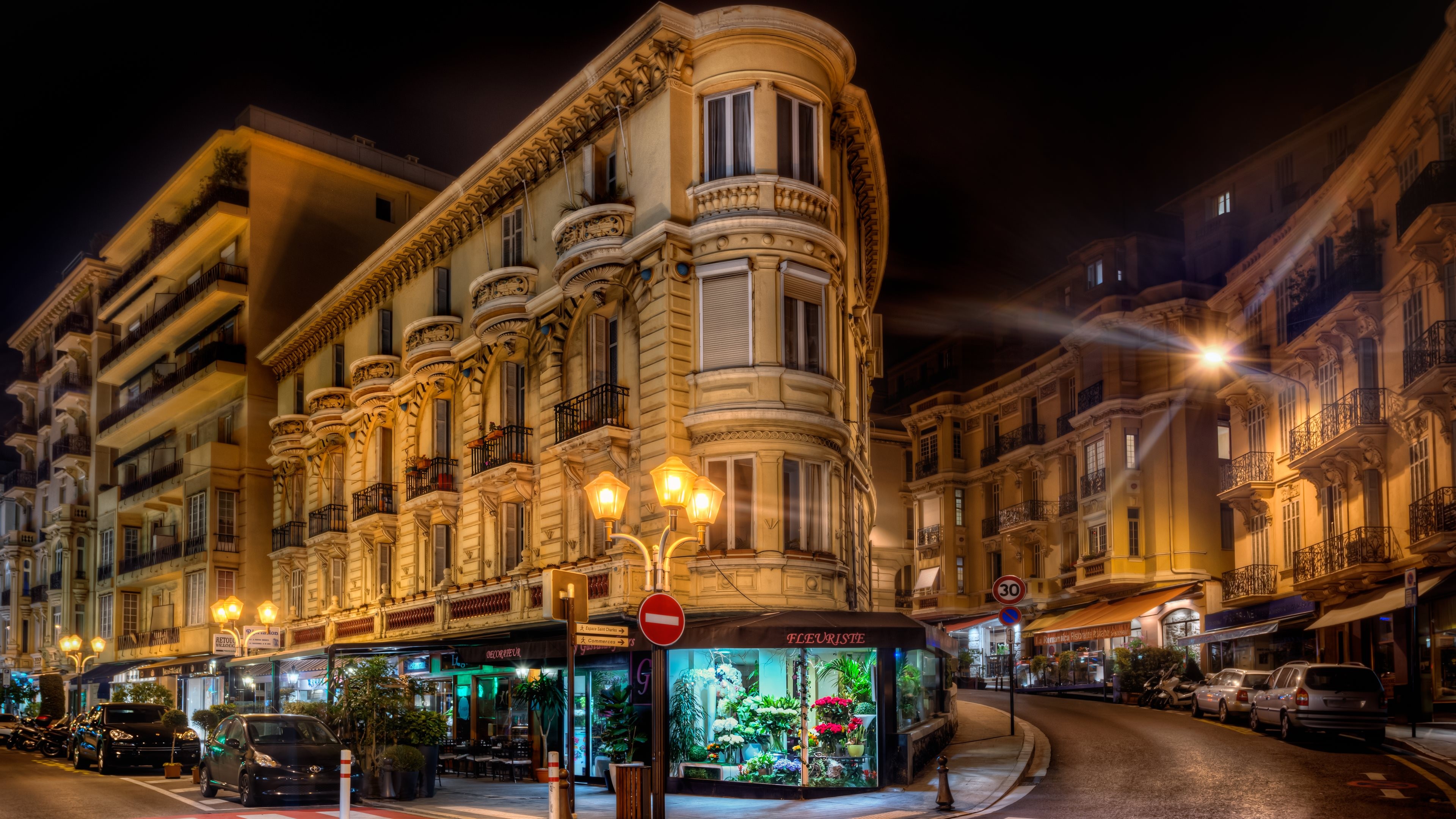 General 3840x2160 Monaco street cityscape street light night