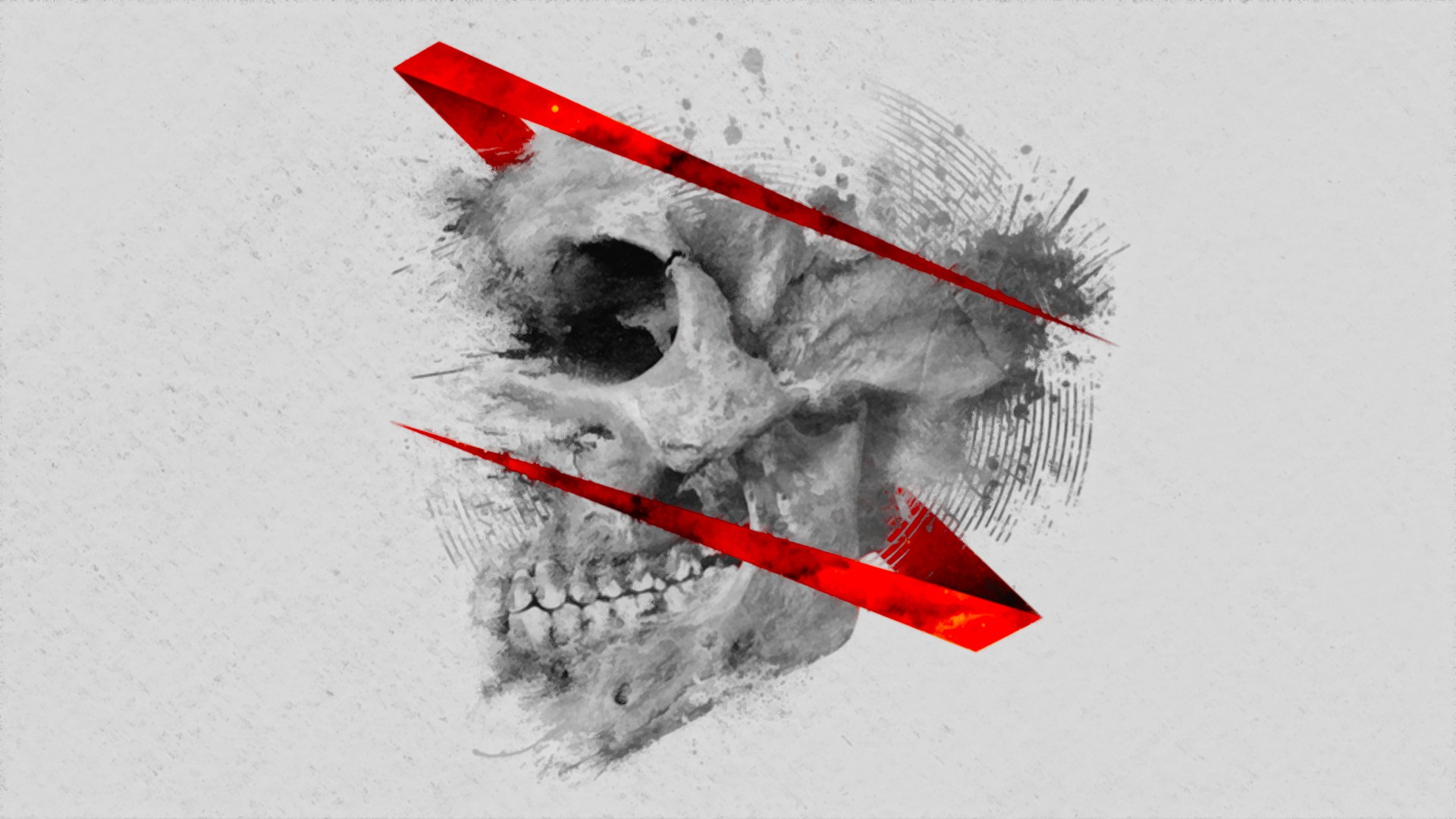 General 1920x1080 skull music artwork selective coloring simple background white background gray red gray background