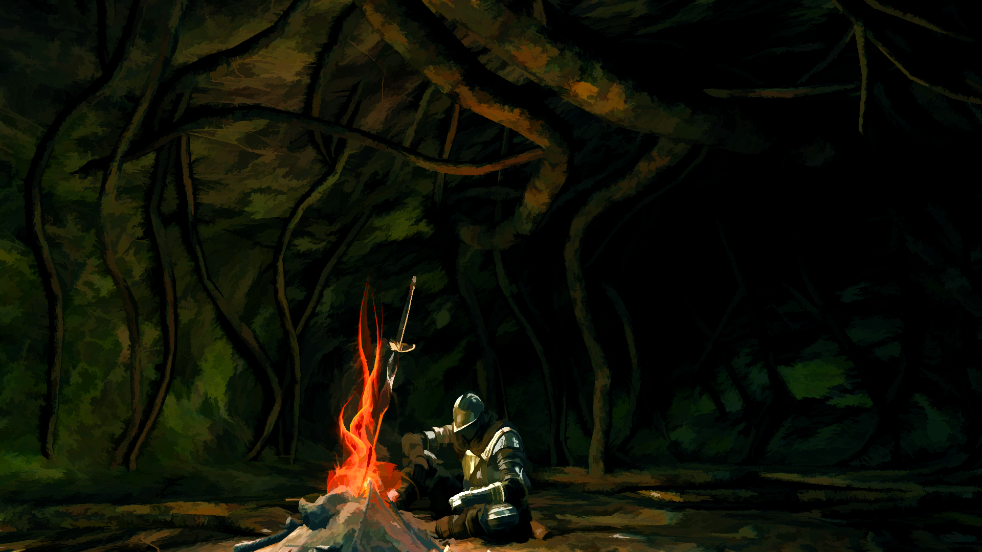 General 1920x1080 Dark Souls artwork video games From Software fantasy art video game art sword sitting knight campfire