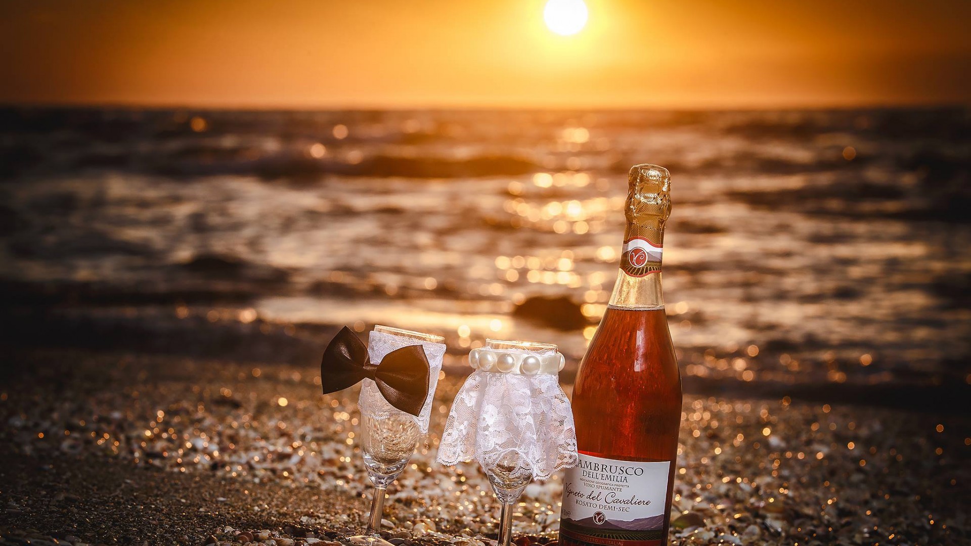 General 1920x1080 wine drink sea bow tie beach sunset