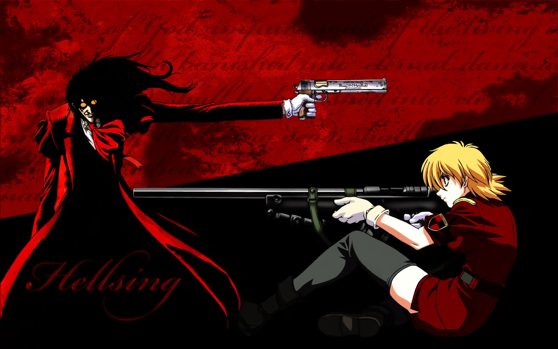 Anime 1920x1200 Hellsing Alucard Seras Victoria pistol girls with guns weapon blonde gun anime girls anime women men vampires
