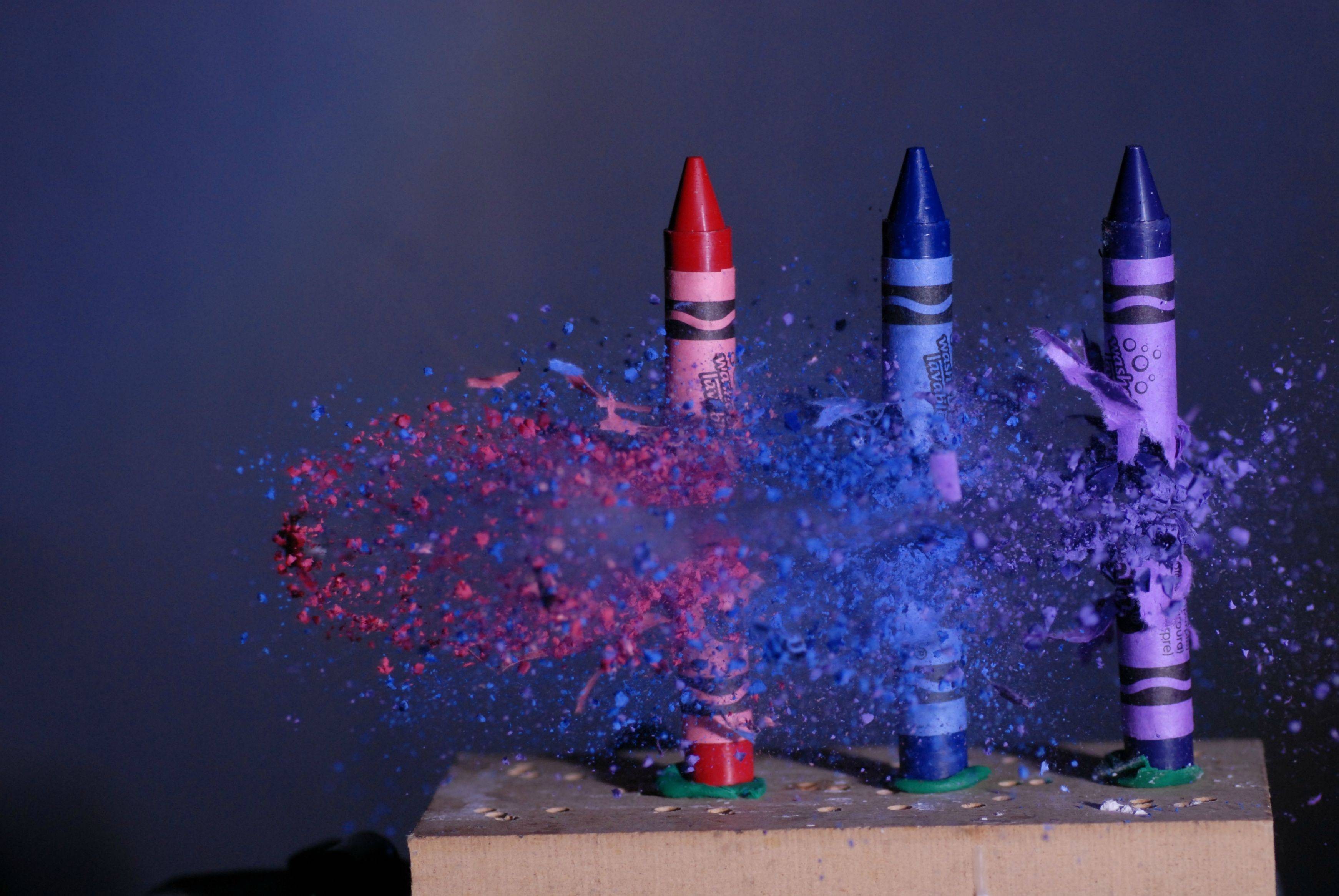 General 3484x2332 fireworks simple background blue background crayons shattered