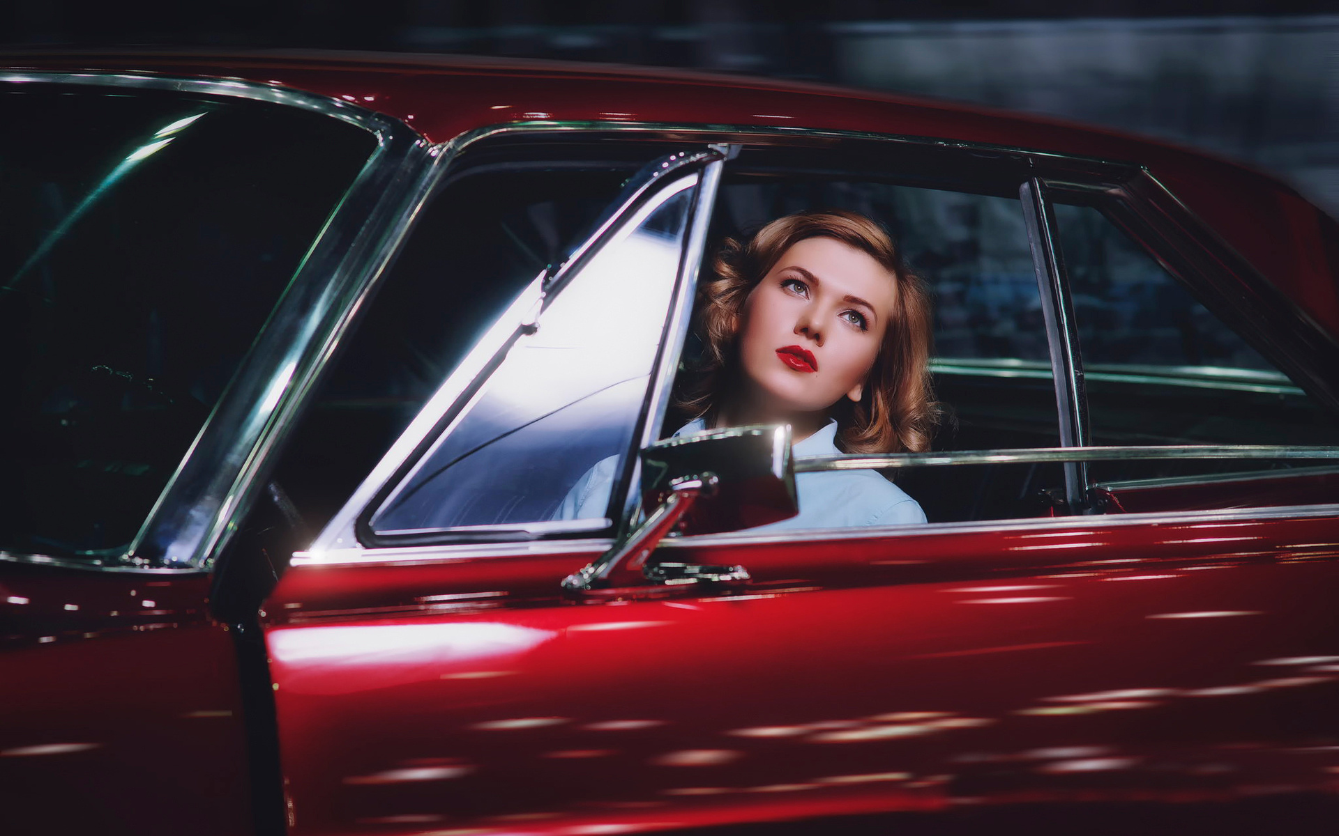People 1920x1200 women car lipstick women with cars model vehicle vintage classic car red cars red lipstick looking up makeup